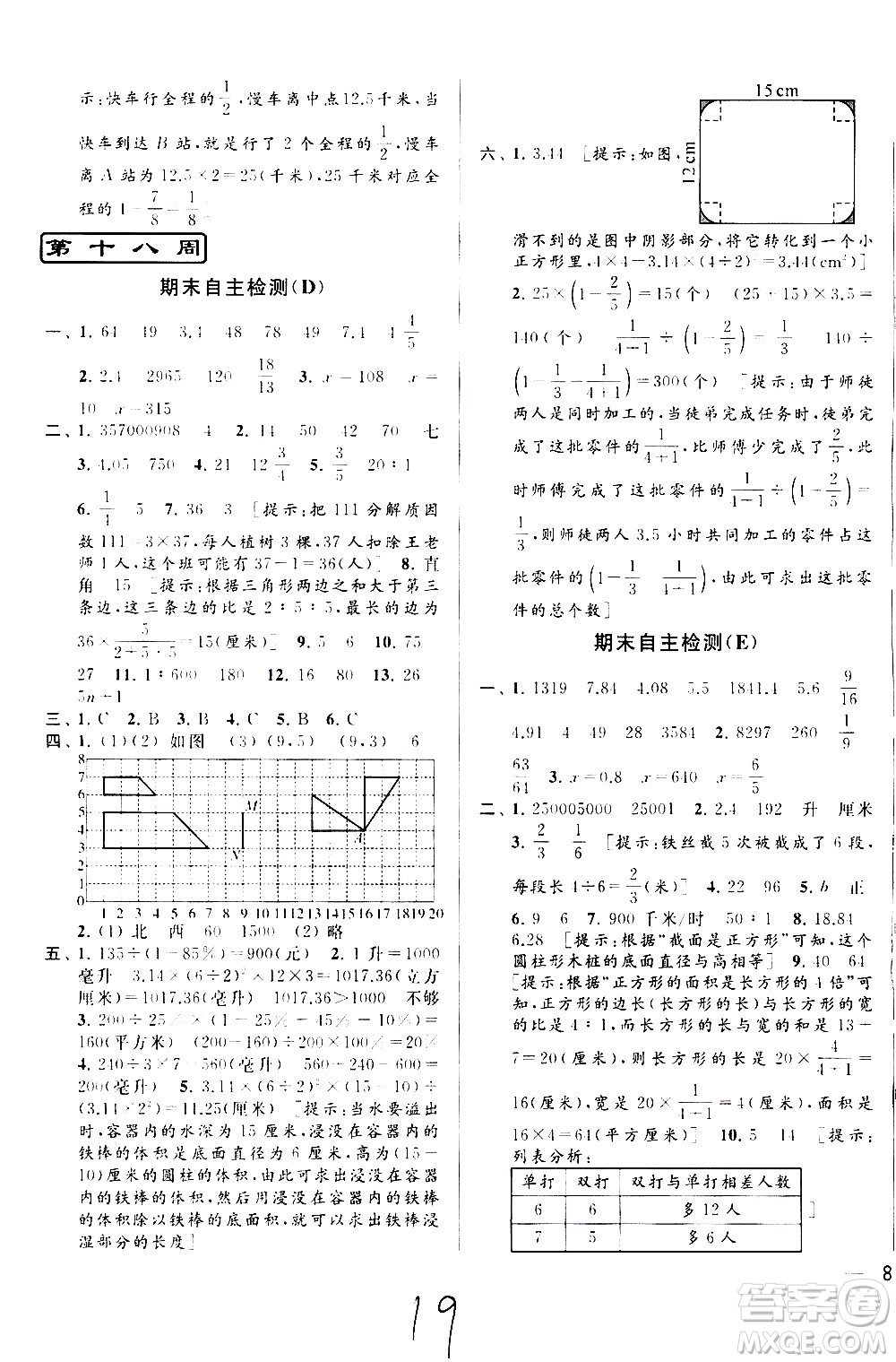 北京教育出版社2021亮點給力周末優(yōu)化設計大試卷六年級數(shù)學下冊蘇教版答案