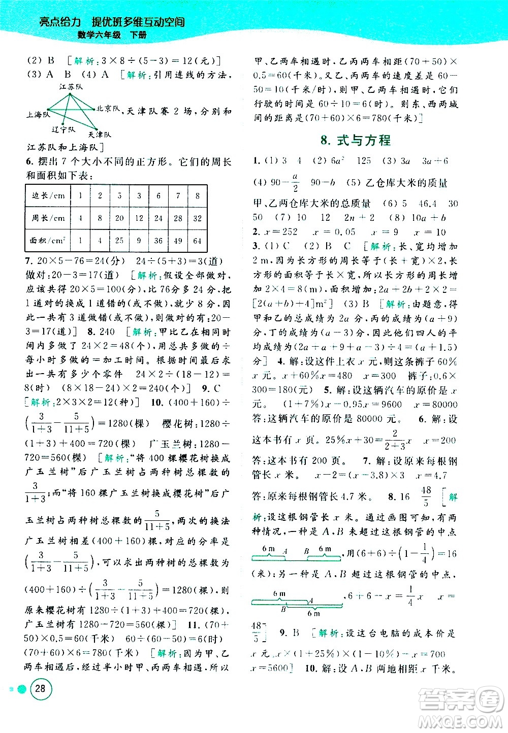 北京教育出版社2021亮點給力提優(yōu)班多維互動空間數(shù)學六年級下冊江蘇版答案