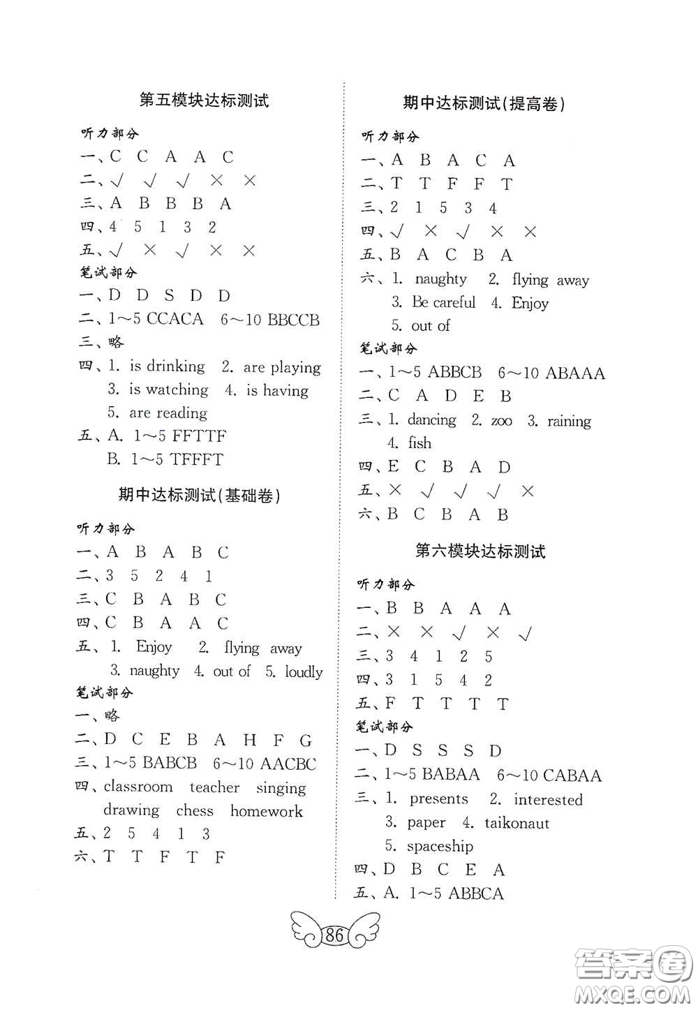 山東教育出版社2021小學(xué)英語(yǔ)試卷金鑰匙六年級(jí)下冊(cè)外研版三年級(jí)起點(diǎn)答案