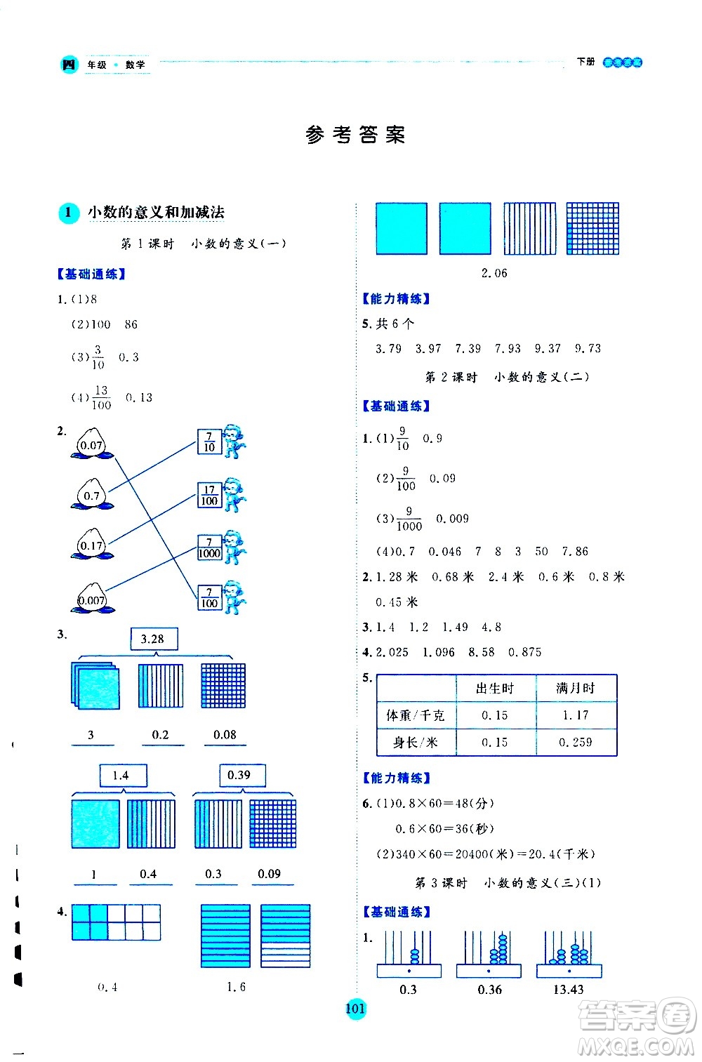 延邊人民出版社2021優(yōu)秀生作業(yè)本情景式閱讀型練習(xí)冊四年級數(shù)學(xué)下冊人教版答案