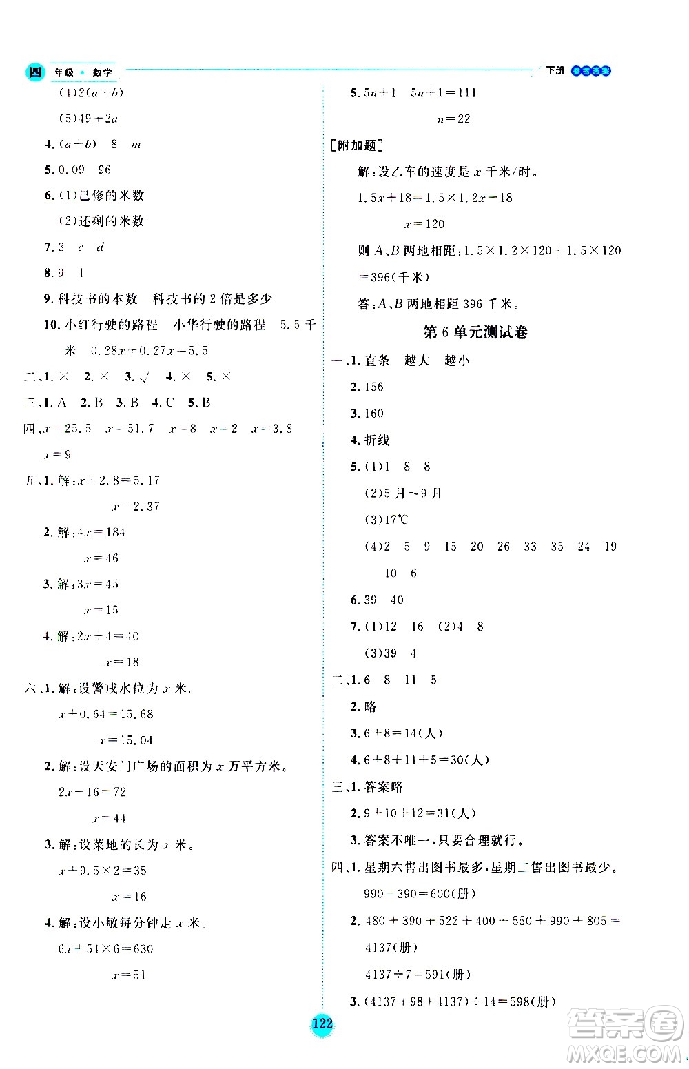 延邊人民出版社2021優(yōu)秀生作業(yè)本情景式閱讀型練習(xí)冊四年級數(shù)學(xué)下冊人教版答案