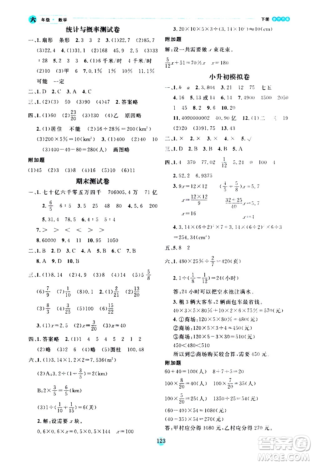 延邊人民出版社2021優(yōu)秀生作業(yè)本情景式閱讀型練習(xí)冊六年級數(shù)學(xué)下冊人教版答案