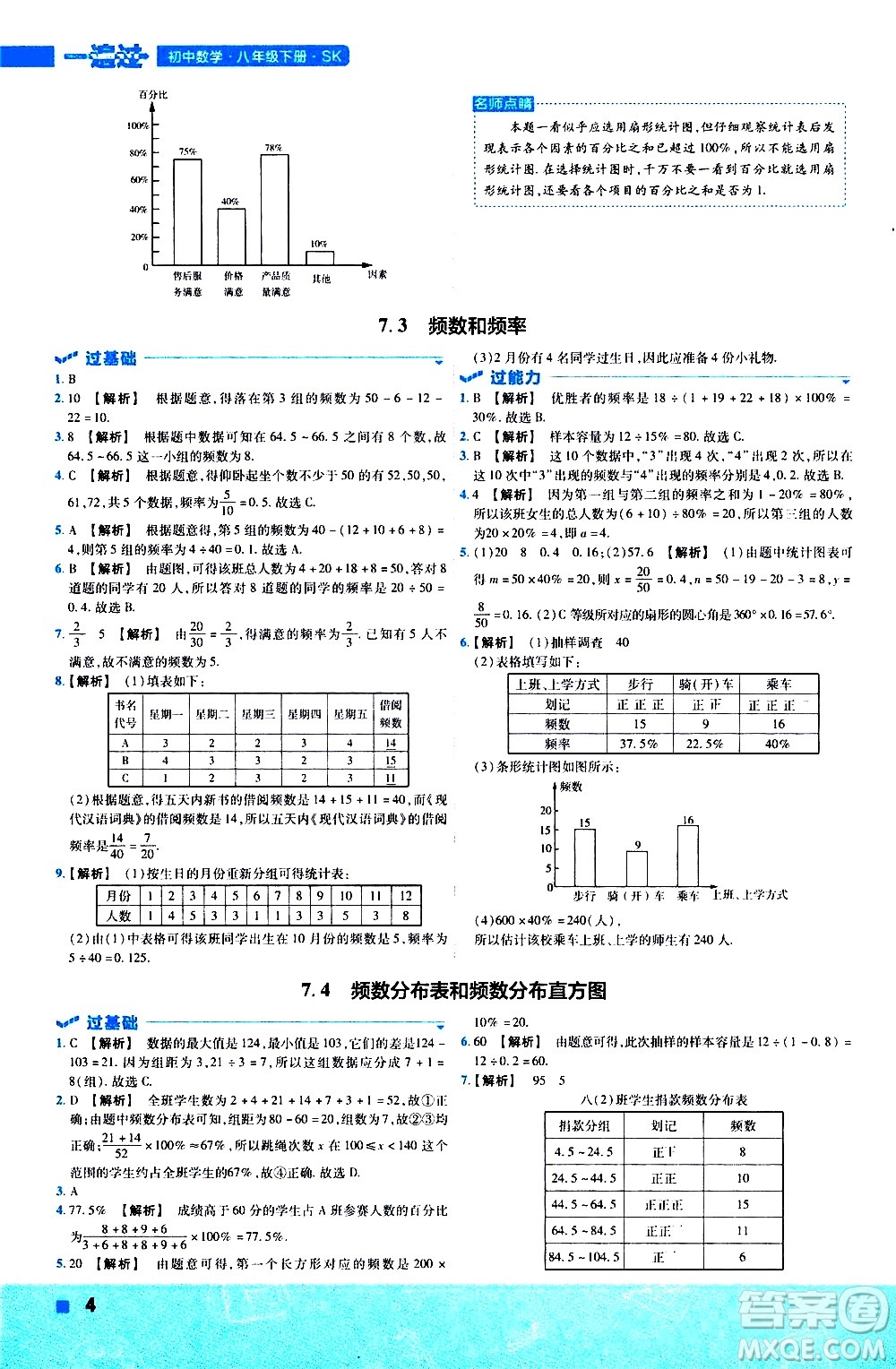 南京師范大學出版社2021版一遍過初中數學八年級下冊SK蘇科版答案