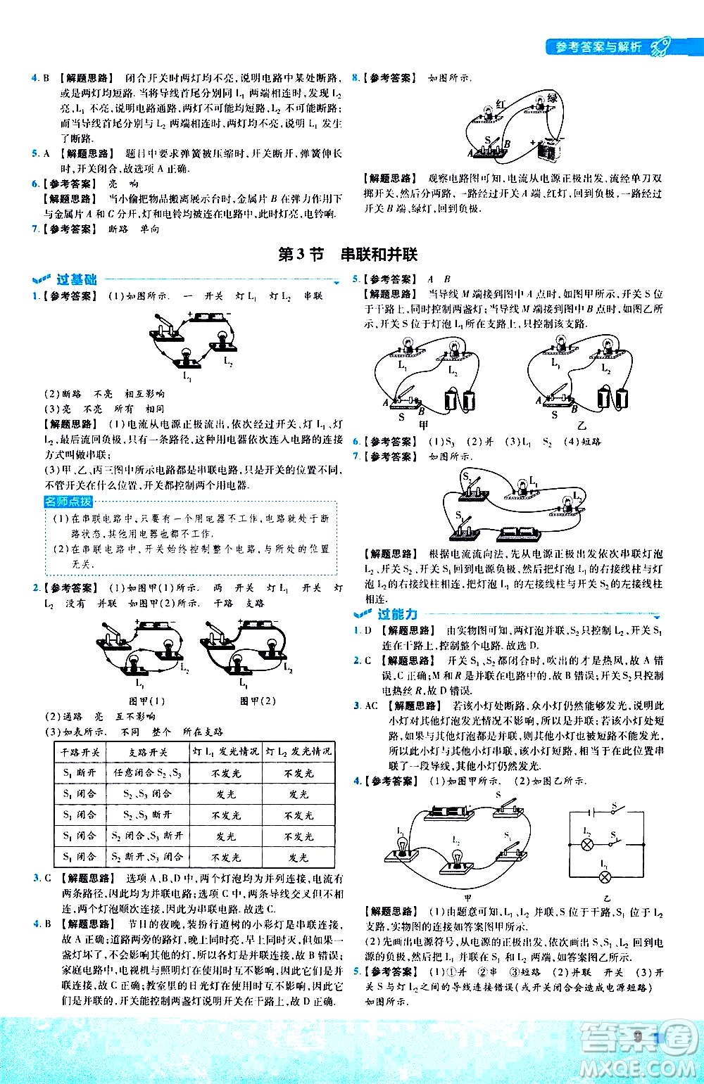 南京師范大學(xué)出版社2021版一遍過(guò)初中物理九年級(jí)全一冊(cè)RJ人教版答案