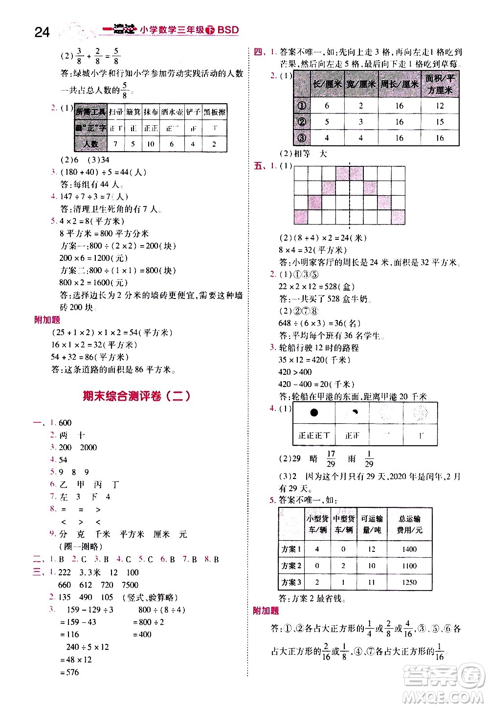 南京師范大學(xué)出版社2021春季一遍過(guò)小學(xué)數(shù)學(xué)三年級(jí)下冊(cè)BSD北師大版答案