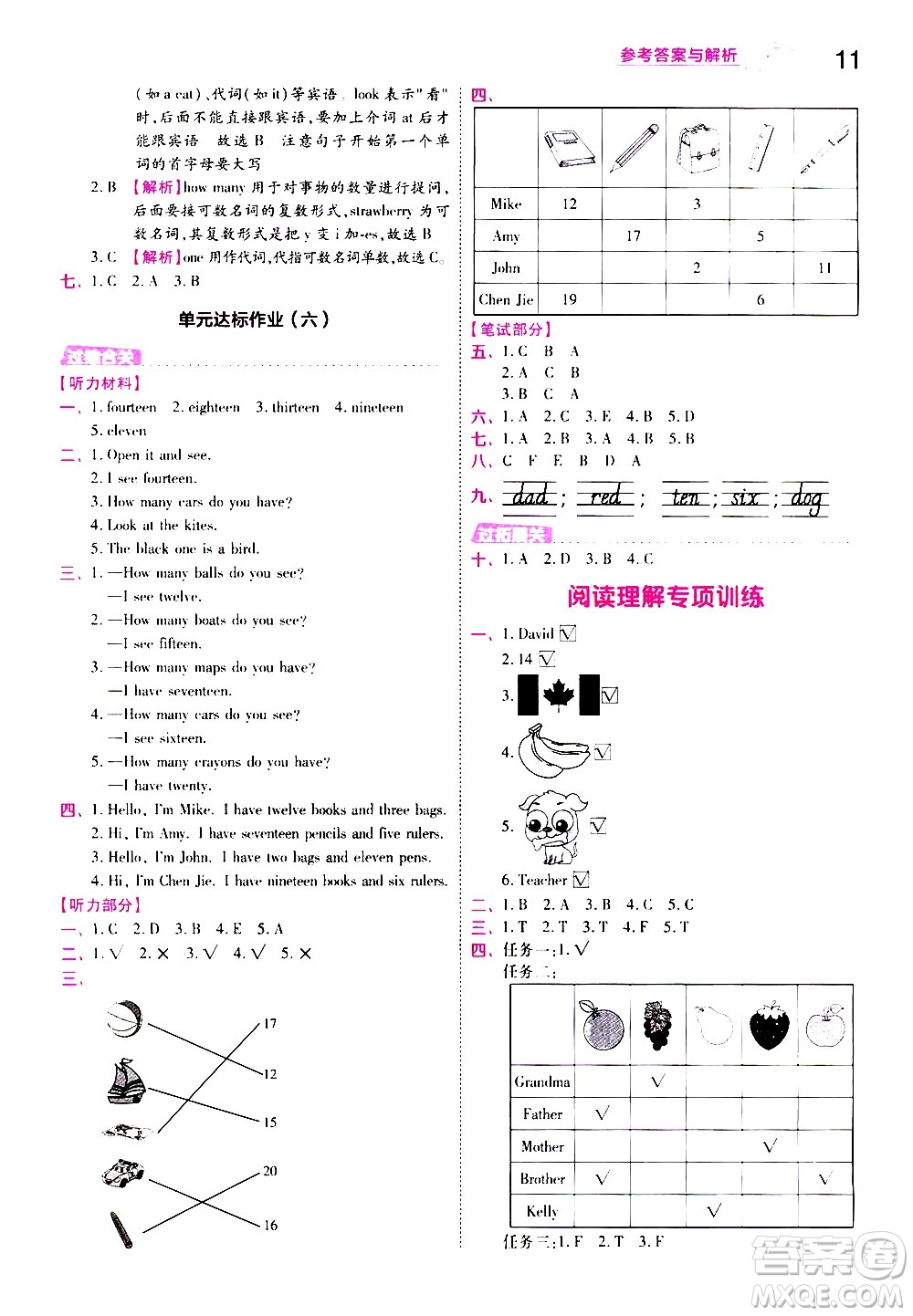 南京師范大學(xué)出版社2021春季一遍過小學(xué)英語三年級下冊RP人教版答案