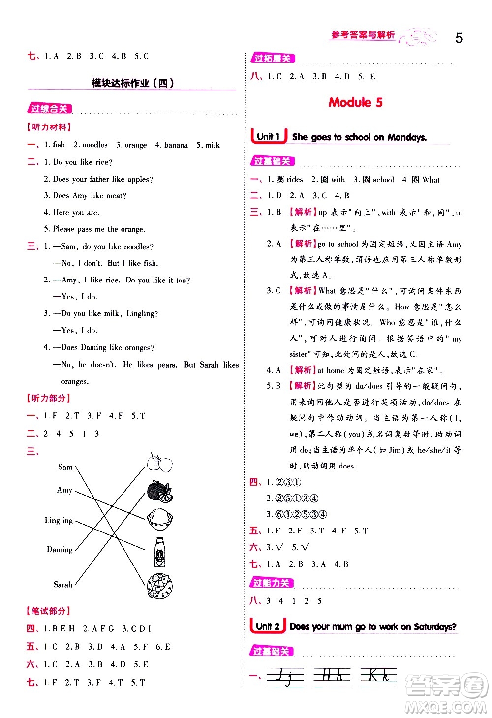 南京師范大學(xué)出版社2021春季一遍過(guò)小學(xué)英語(yǔ)三年級(jí)下冊(cè)WY外研版答案