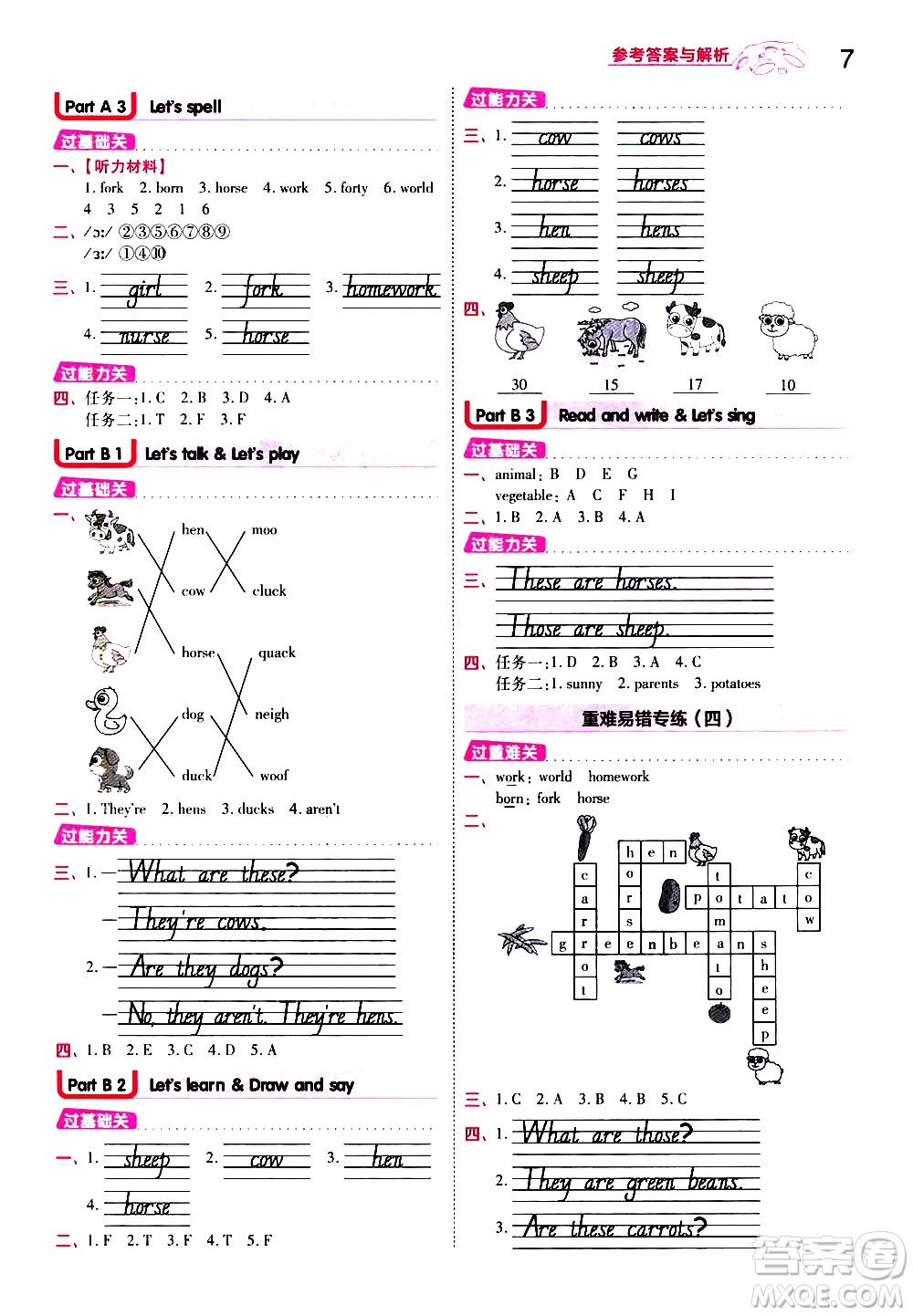 南京師范大學(xué)出版社2021春季一遍過小學(xué)英語四年級下冊RP人教版答案