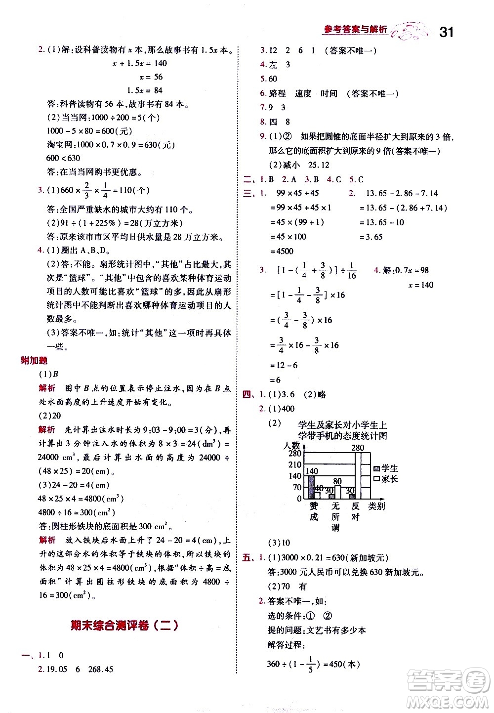 南京師范大學(xué)出版社2021春季一遍過(guò)小學(xué)數(shù)學(xué)六年級(jí)下冊(cè)RJ人教版答案