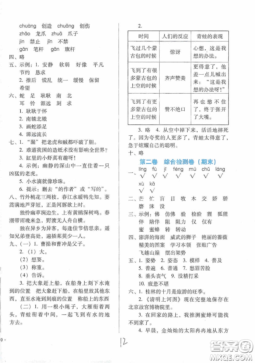 河北少年兒童出版社2021單元檢測(cè)卷三年級(jí)語(yǔ)文下冊(cè)人教版答案