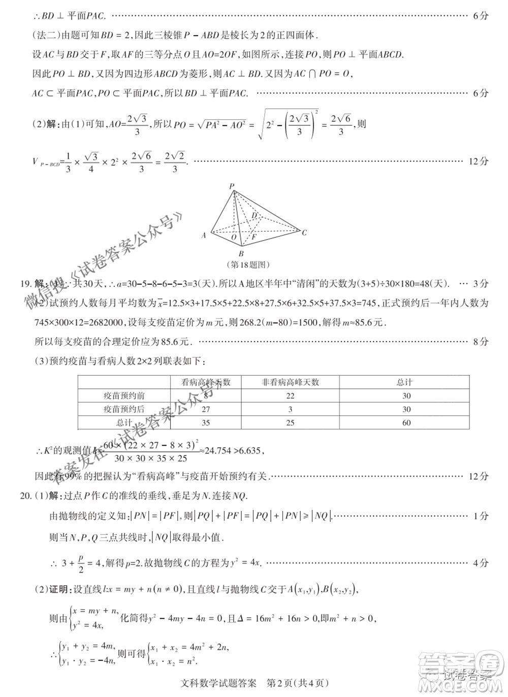 2021年山西省高考考前適應性測試二文科數(shù)學試題及答案