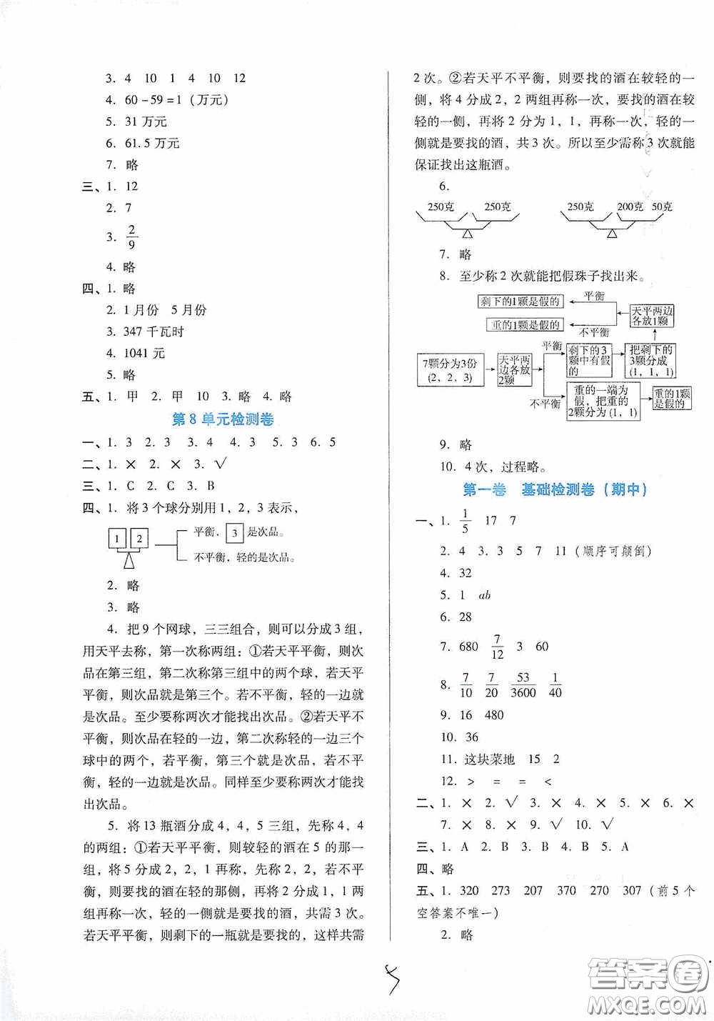 河北少年兒童出版社2021單元檢測卷五年級數(shù)學(xué)下冊人教版答案