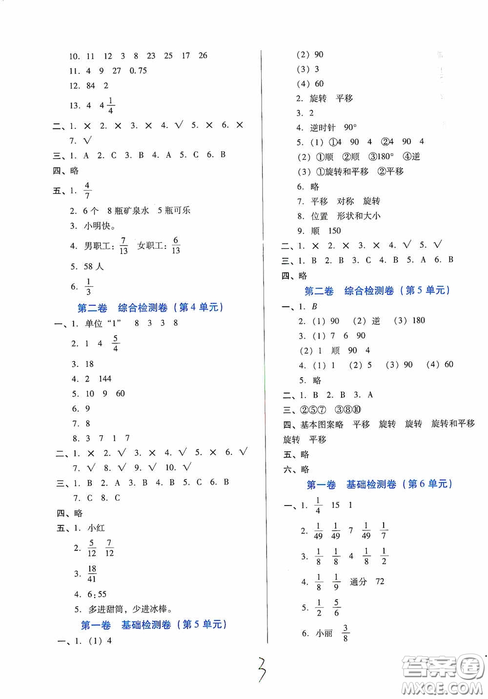 河北少年兒童出版社2021單元檢測卷五年級數(shù)學(xué)下冊人教版答案