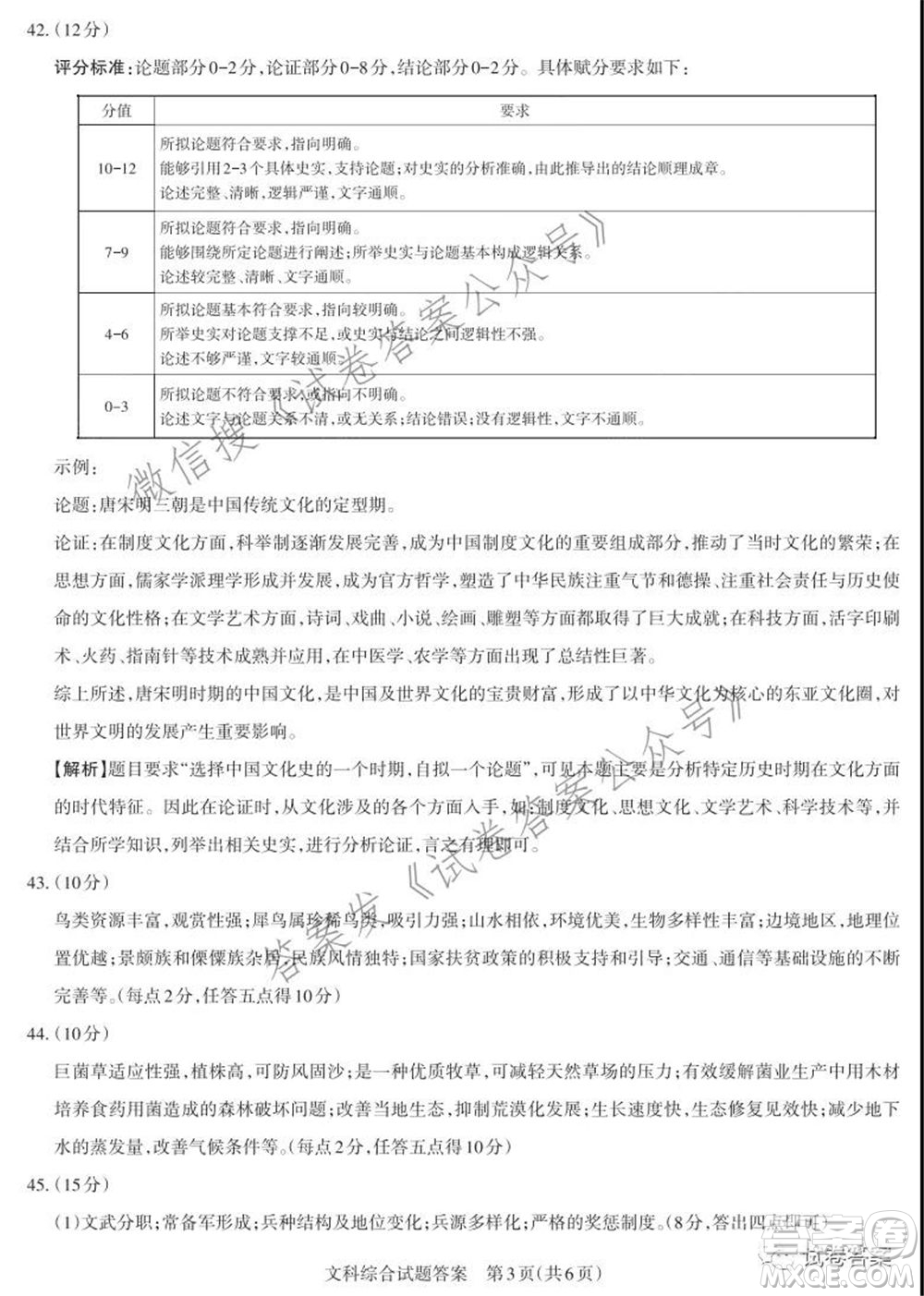 2021年山西省高考考前適應(yīng)性測(cè)試二文科綜合答案