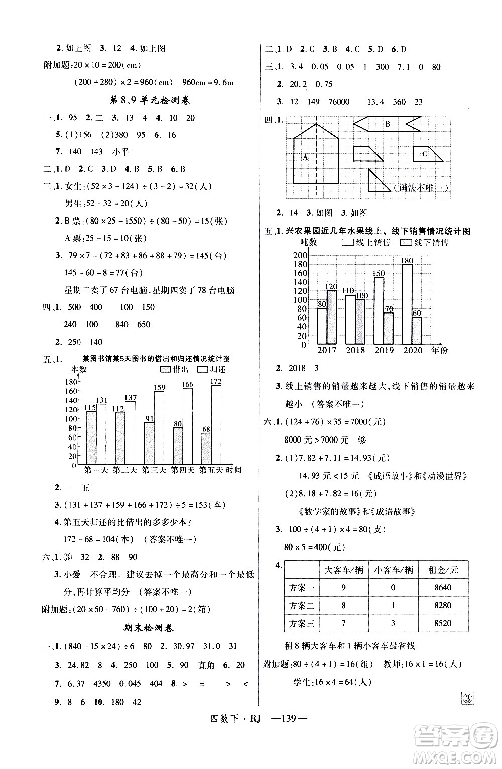 延邊大學(xué)出版社2021新領(lǐng)程數(shù)學(xué)四年級下冊RJ人教版答案