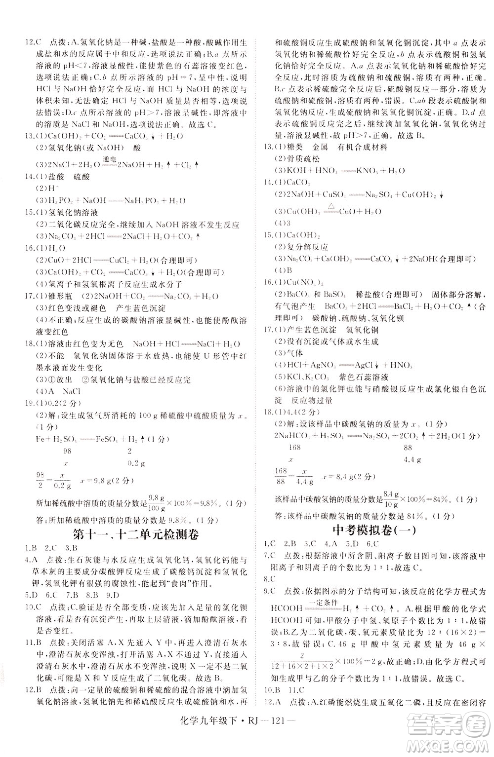 延邊大學(xué)出版社2021新領(lǐng)程初中化學(xué)九年級下冊RJ人教版答案