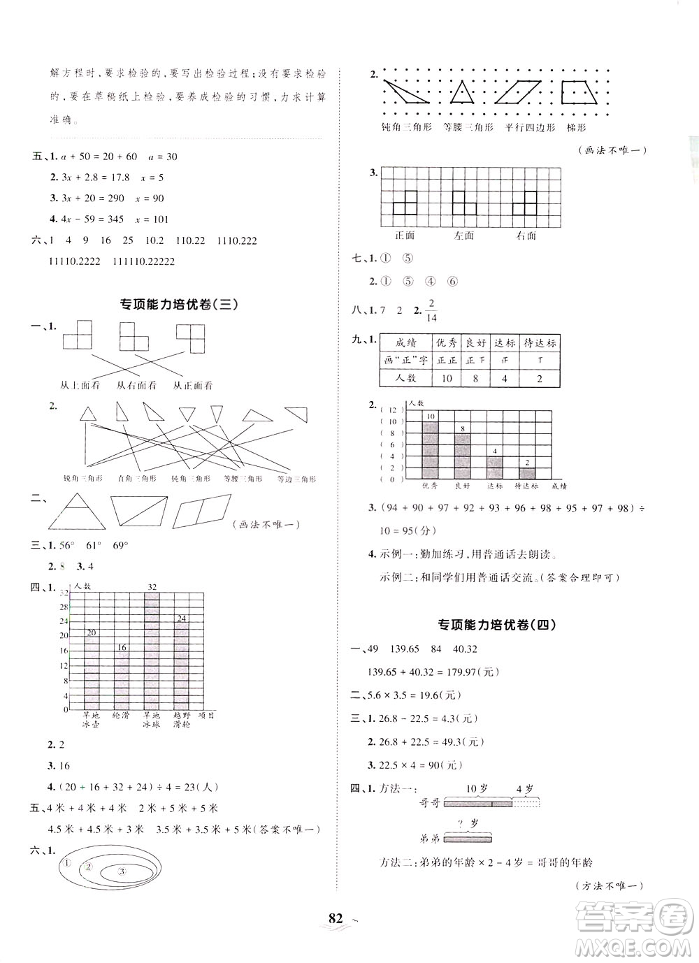 江西人民出版社2021春王朝霞培優(yōu)100分?jǐn)?shù)學(xué)四年級(jí)下冊(cè)BS北師大版答案