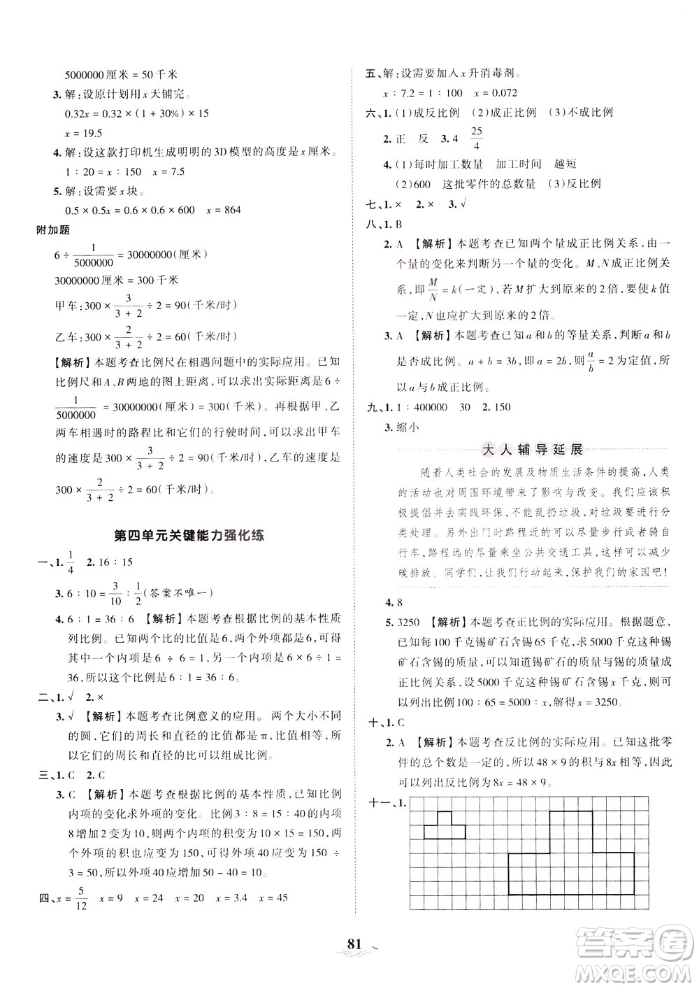 江西人民出版社2021春王朝霞培優(yōu)100分數(shù)學(xué)六年級下冊RJ人教版答案