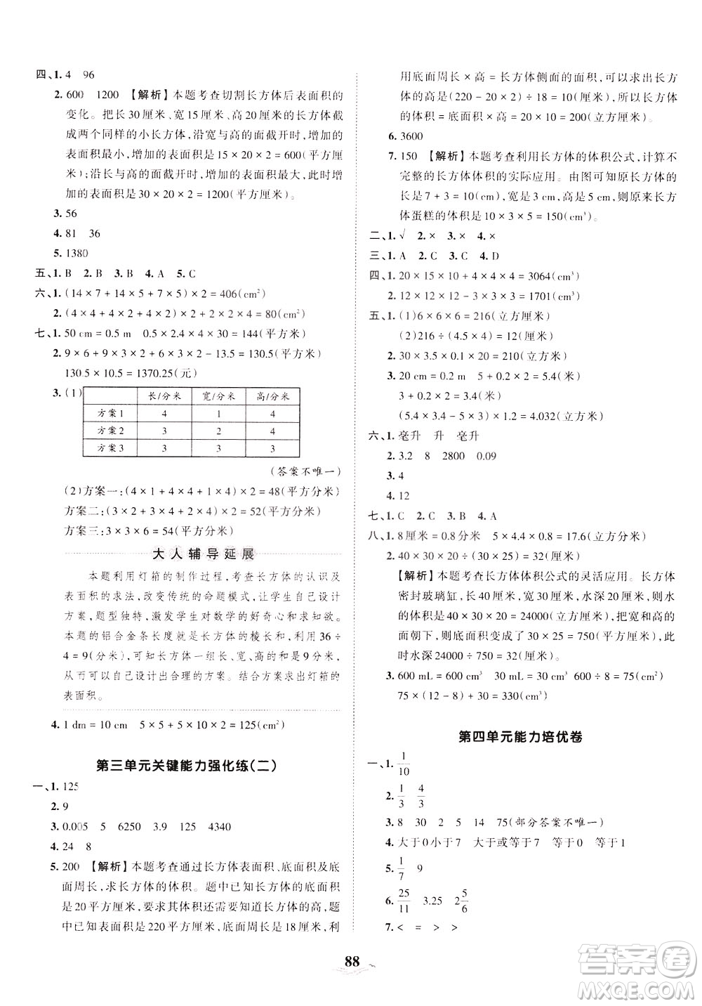 江西人民出版社2021春王朝霞培優(yōu)100分?jǐn)?shù)學(xué)五年級下冊RJ人教版答案