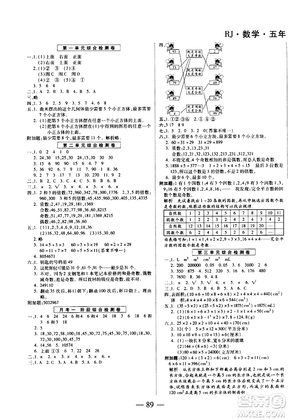 天地出版社2021名師優(yōu)題小學(xué)系列卷數(shù)學(xué)五年級下冊RJ人教版答案