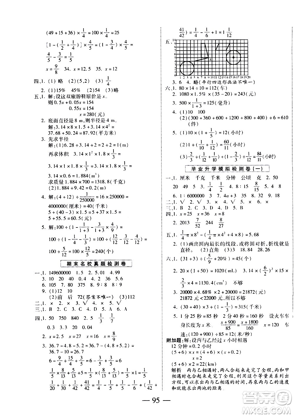 天地出版社2021名師優(yōu)題小學(xué)系列卷數(shù)學(xué)六年級(jí)下冊(cè)RJ人教版答案