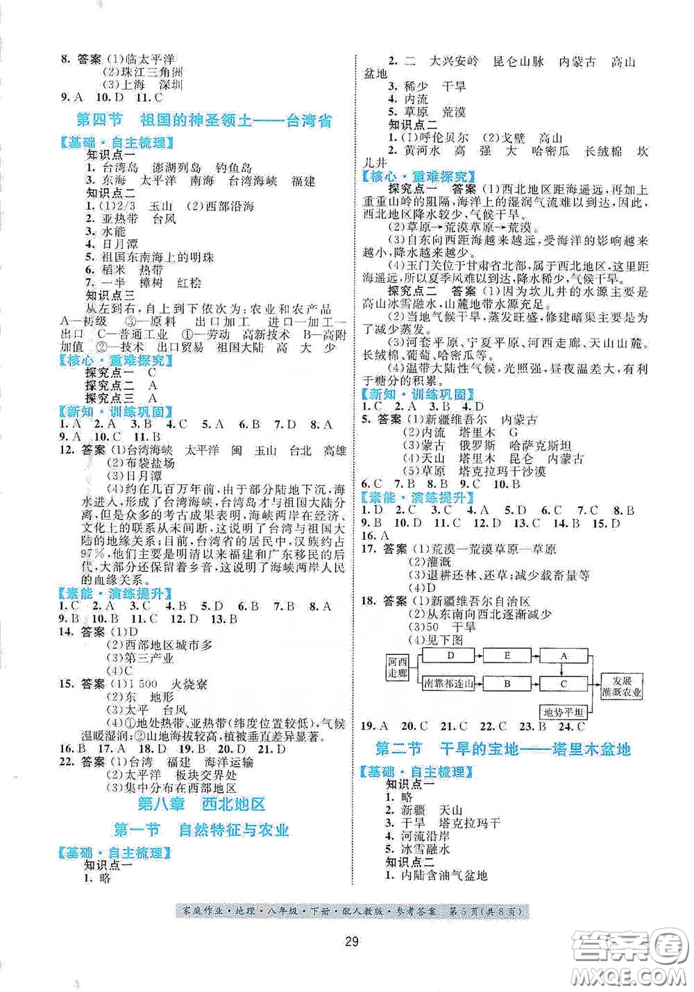 貴州人民出版社2021家庭作業(yè)八年級地理下冊人教版答案