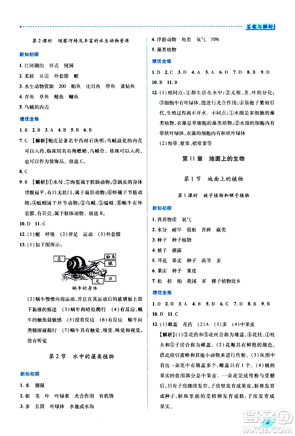 陜西師范大學(xué)出版總社有限公司2021績優(yōu)學(xué)案生物七年級下冊蘇科版答案