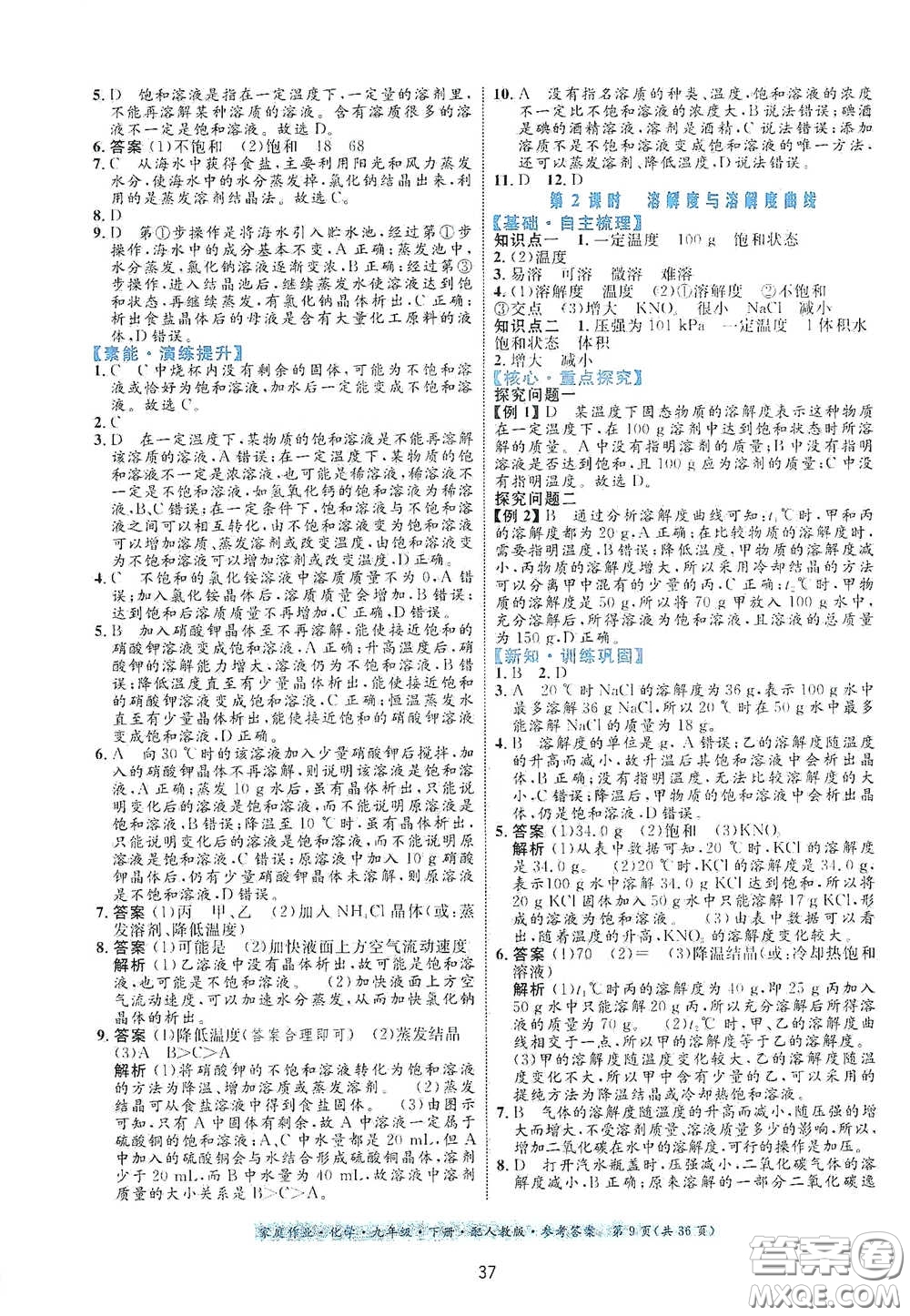 貴州人民出版社2021家庭作業(yè)九年級(jí)化學(xué)下冊人教版答案