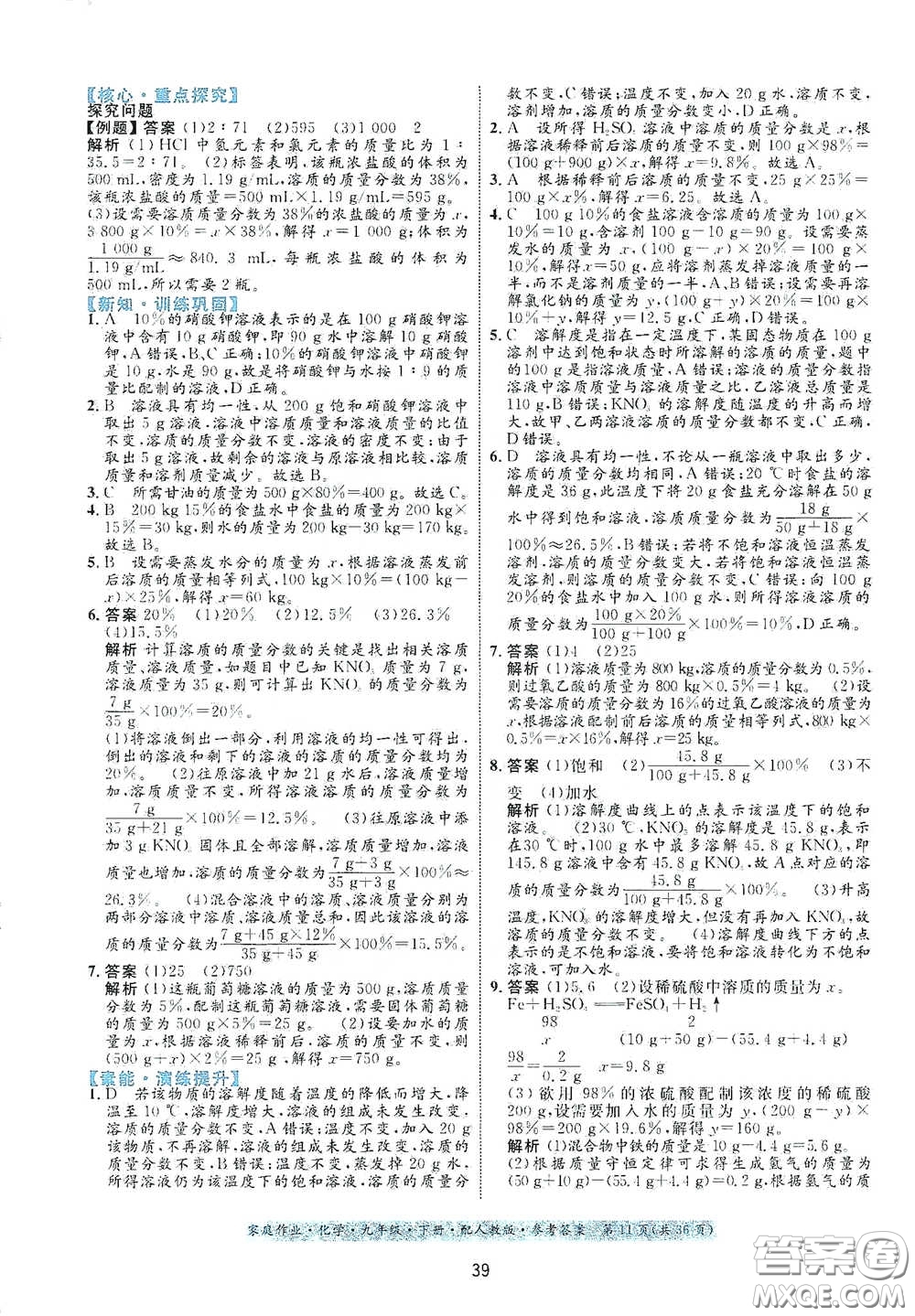 貴州人民出版社2021家庭作業(yè)九年級(jí)化學(xué)下冊人教版答案