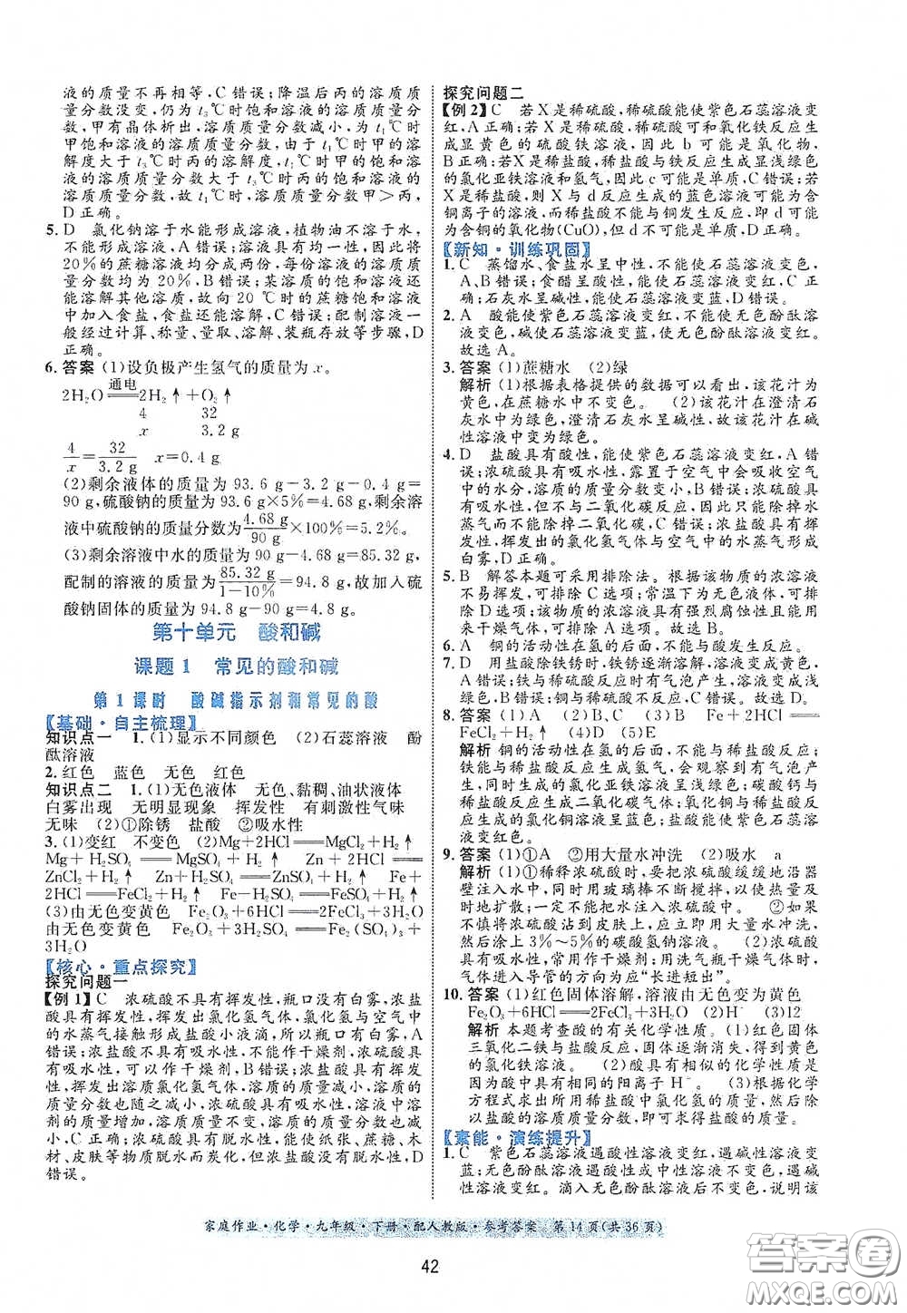 貴州人民出版社2021家庭作業(yè)九年級(jí)化學(xué)下冊人教版答案