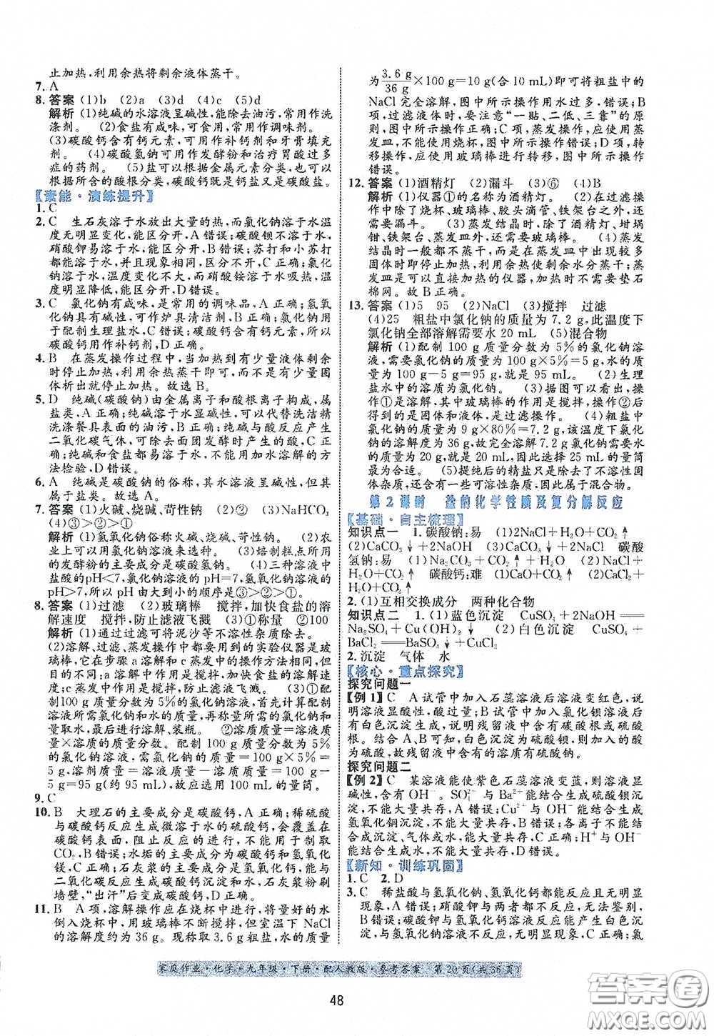 貴州人民出版社2021家庭作業(yè)九年級(jí)化學(xué)下冊人教版答案