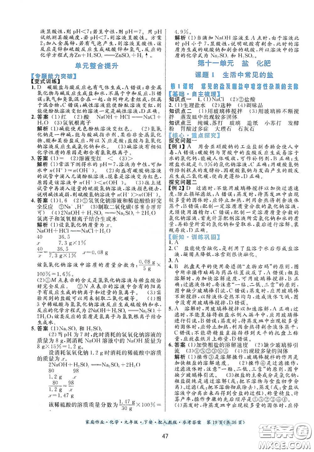 貴州人民出版社2021家庭作業(yè)九年級(jí)化學(xué)下冊人教版答案