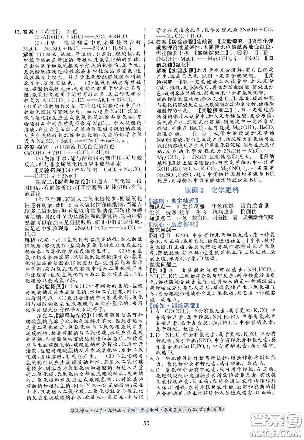 貴州人民出版社2021家庭作業(yè)九年級(jí)化學(xué)下冊人教版答案