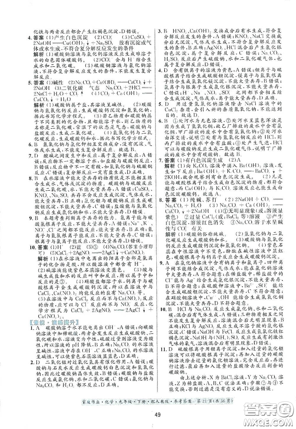 貴州人民出版社2021家庭作業(yè)九年級(jí)化學(xué)下冊人教版答案