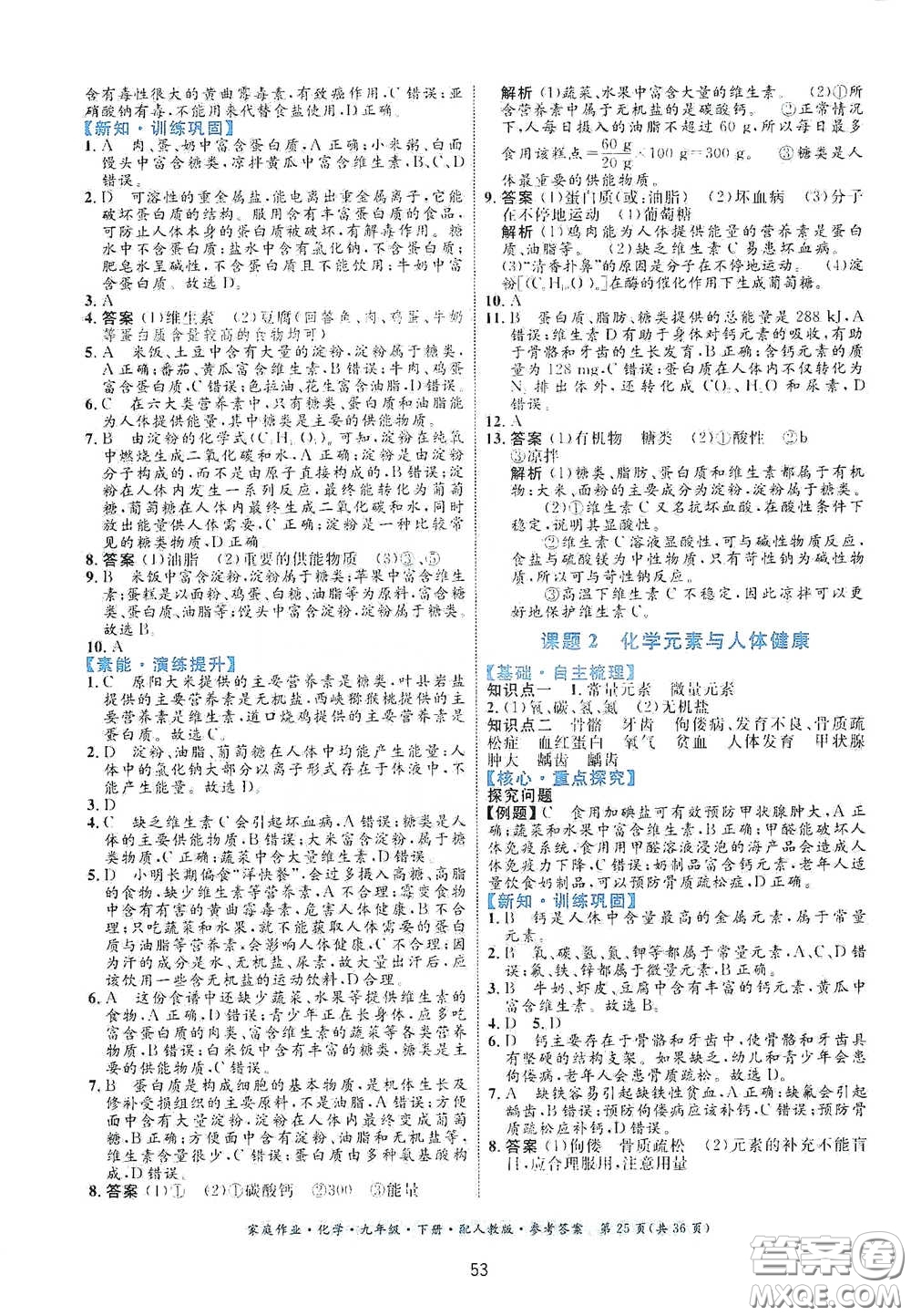 貴州人民出版社2021家庭作業(yè)九年級(jí)化學(xué)下冊人教版答案