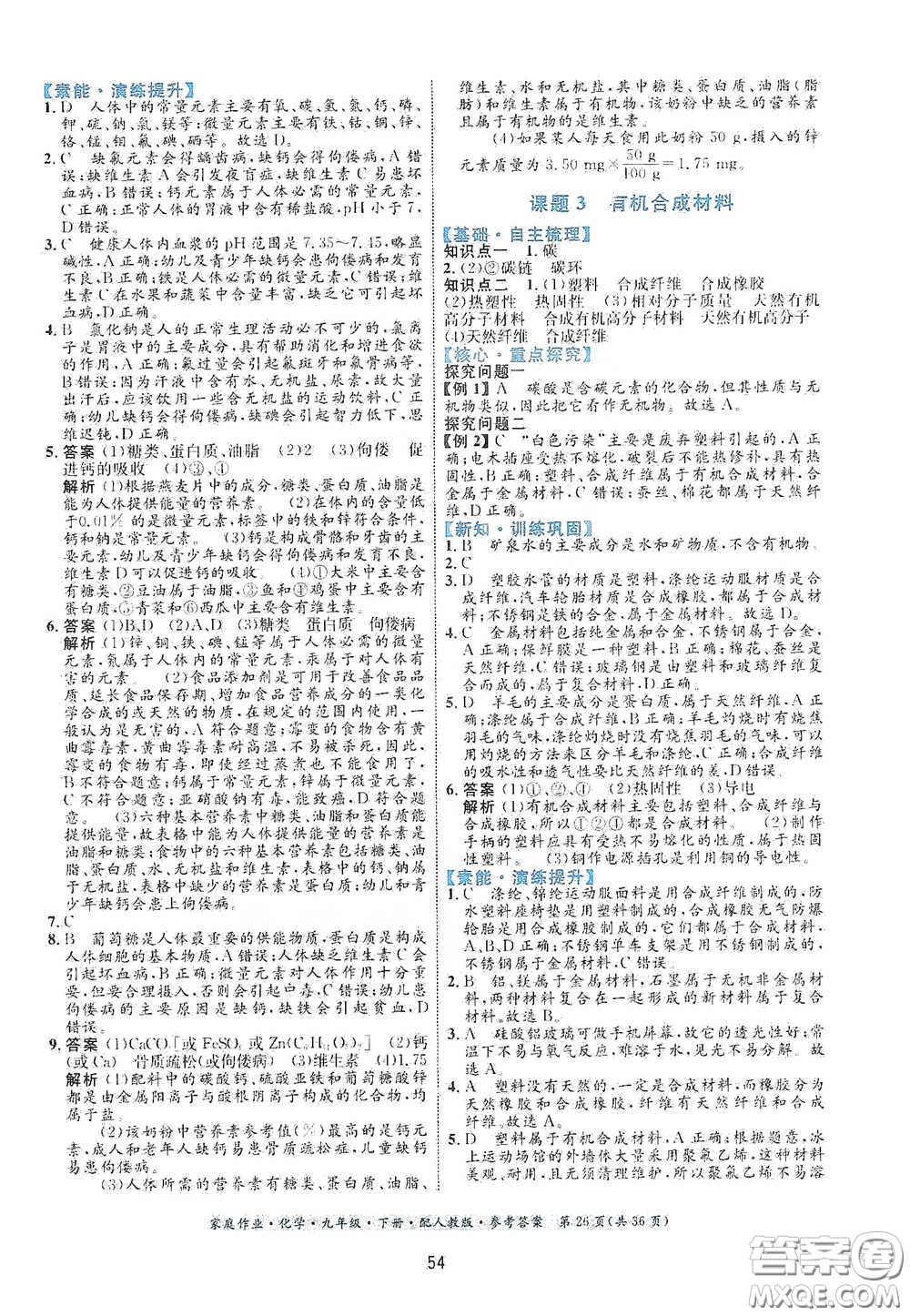 貴州人民出版社2021家庭作業(yè)九年級(jí)化學(xué)下冊人教版答案