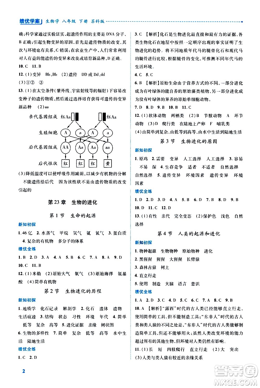 陜西師范大學(xué)出版總社有限公司2021績(jī)優(yōu)學(xué)案生物學(xué)八年級(jí)下冊(cè)蘇科版答案