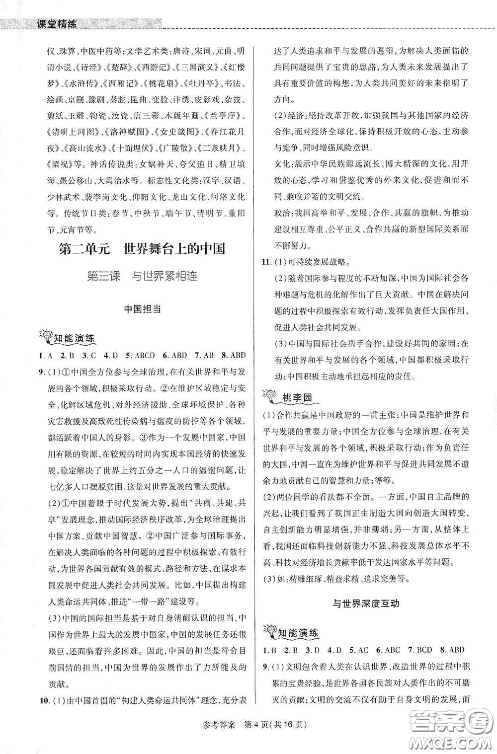 北京師范大學(xué)出版社2021課堂精練九年級(jí)道德與法治下冊(cè)河南專(zhuān)版答案