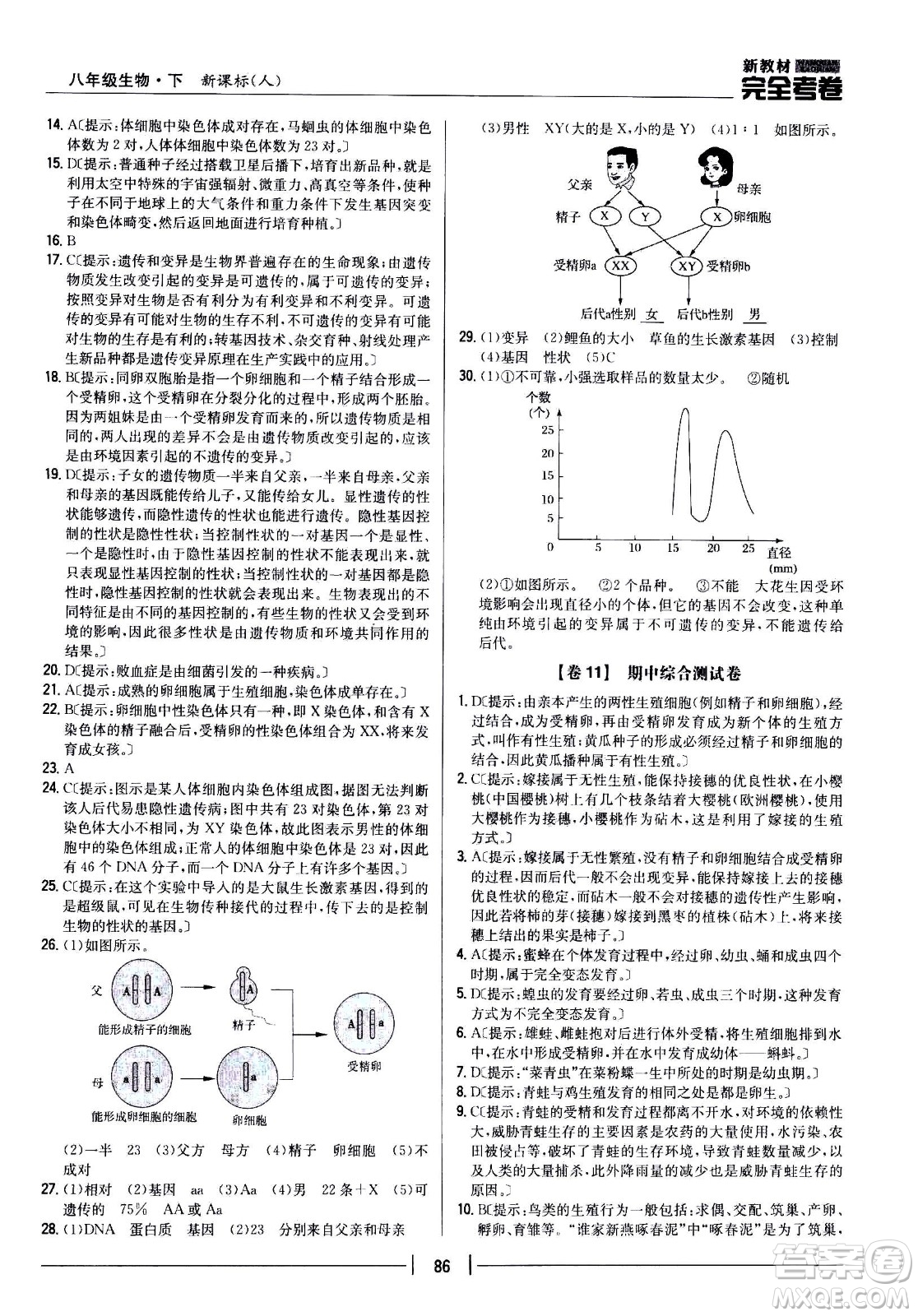 吉林人民出版社2021新教材完全考卷八年級(jí)生物下新課標(biāo)人教版答案