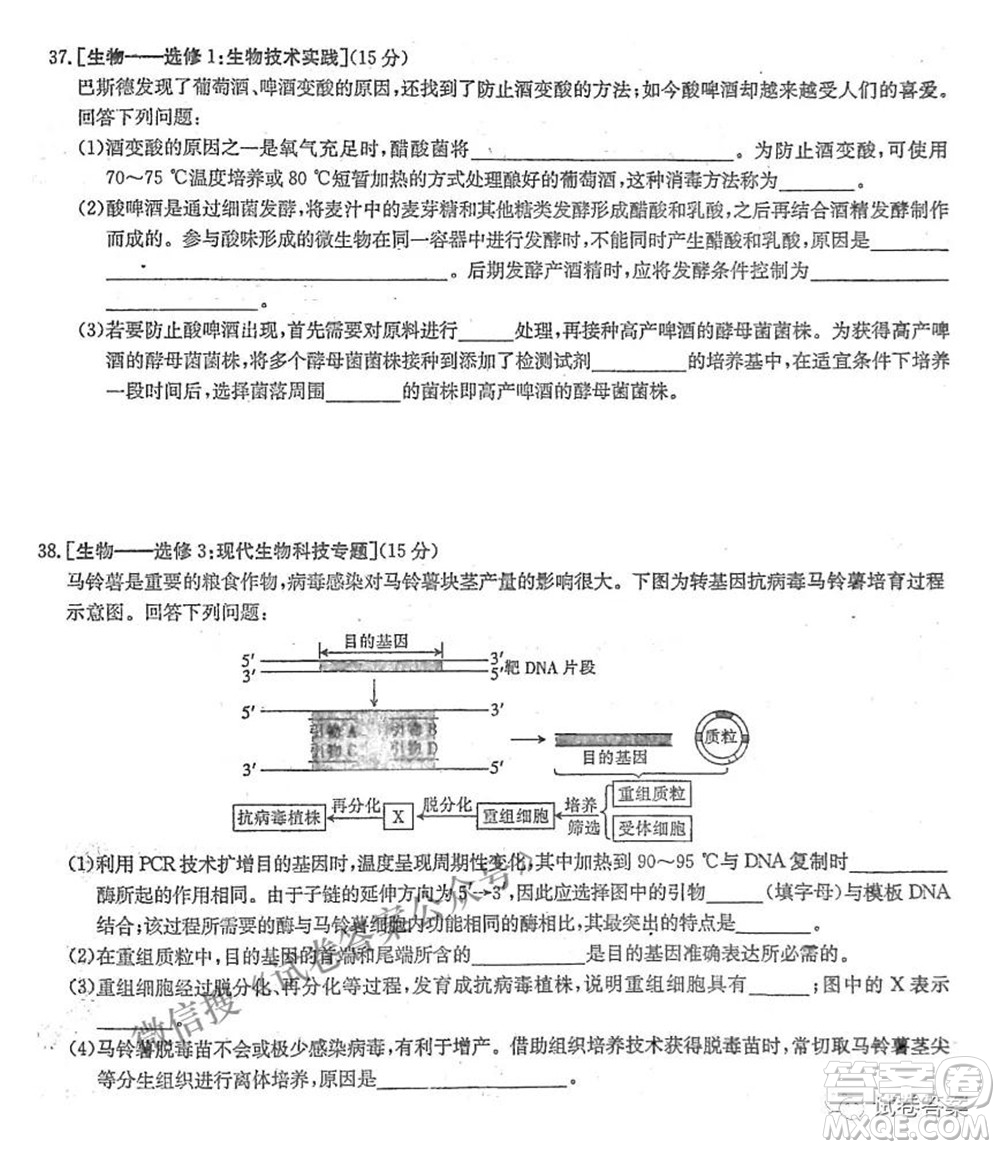 晉城市2021年高三第三次模擬考試?yán)砜凭C合試題及答案