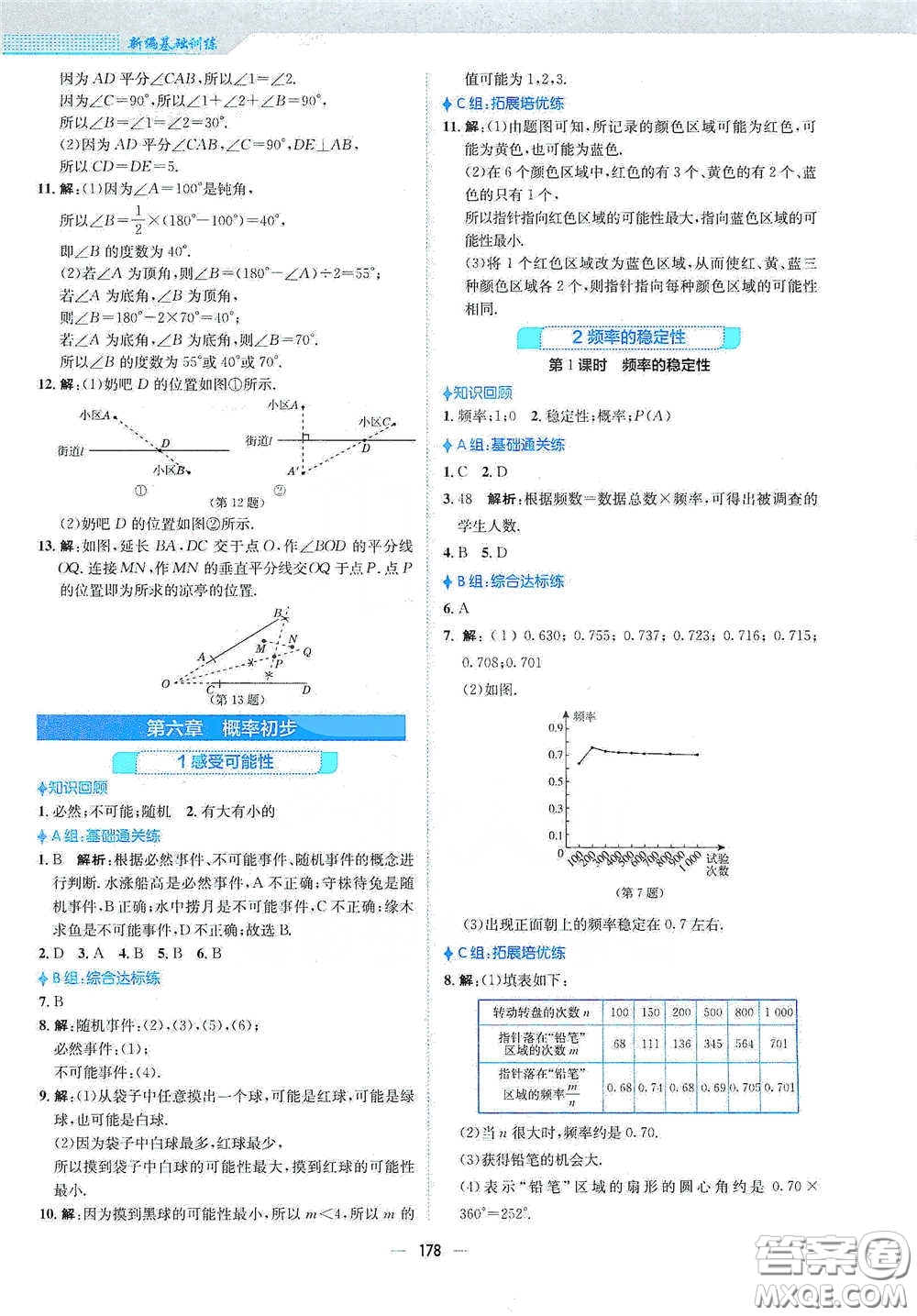 安徽教育出版社2021新編基礎(chǔ)訓(xùn)練七年級(jí)數(shù)學(xué)下冊(cè)北師大版答案