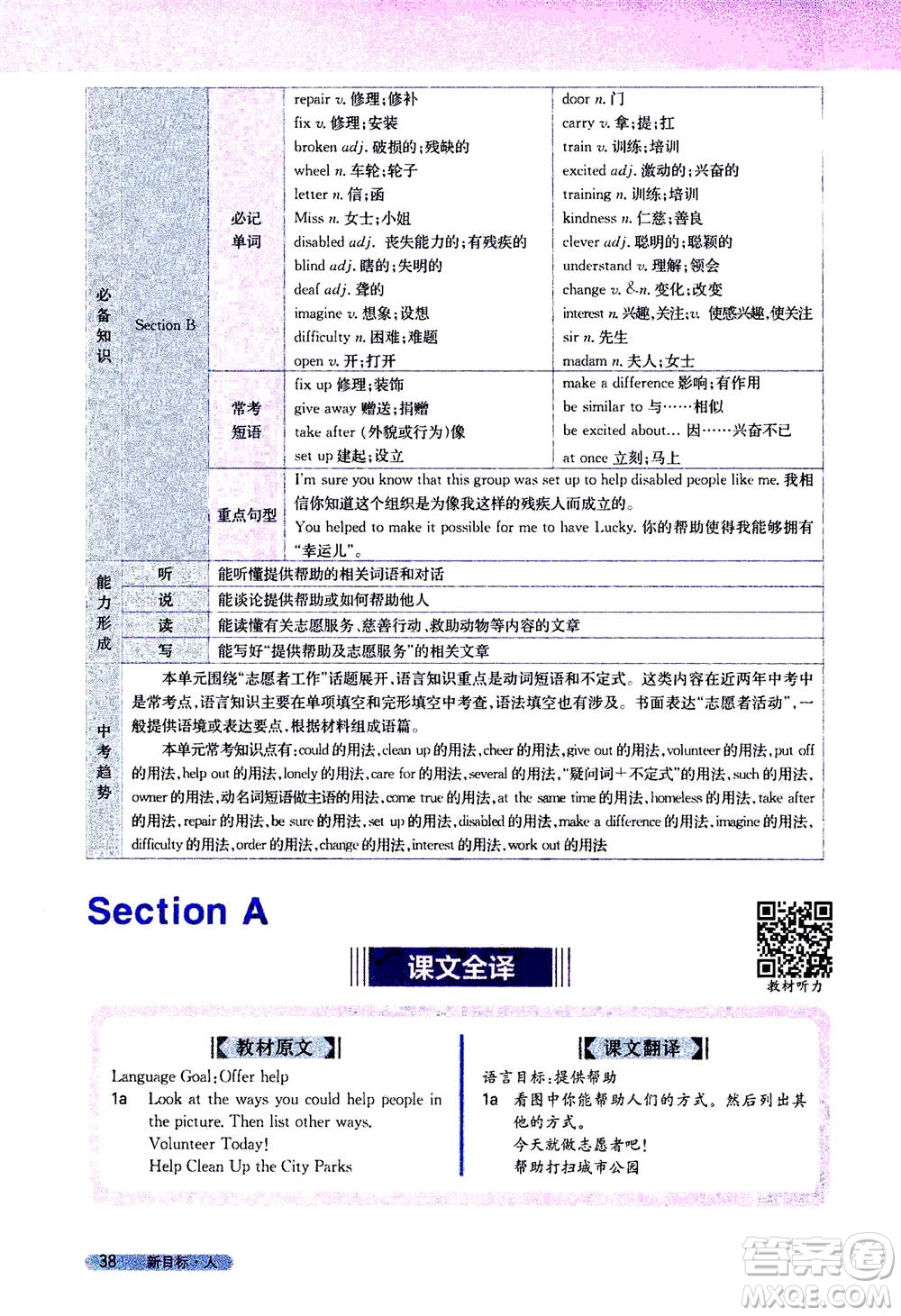 吉林人民出版社2021新教材完全解讀英語八年級下新目標(biāo)人教版答案