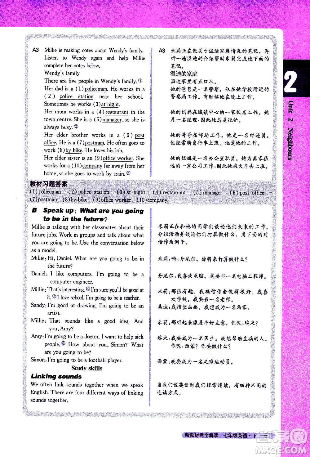 吉林人民出版社2021新教材完全解讀英語(yǔ)七年級(jí)下新課標(biāo)譯林版答案