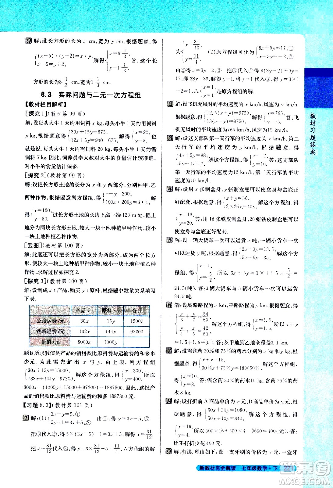 吉林人民出版社2021新教材完全解讀數(shù)學七年級下新課標人教版答案