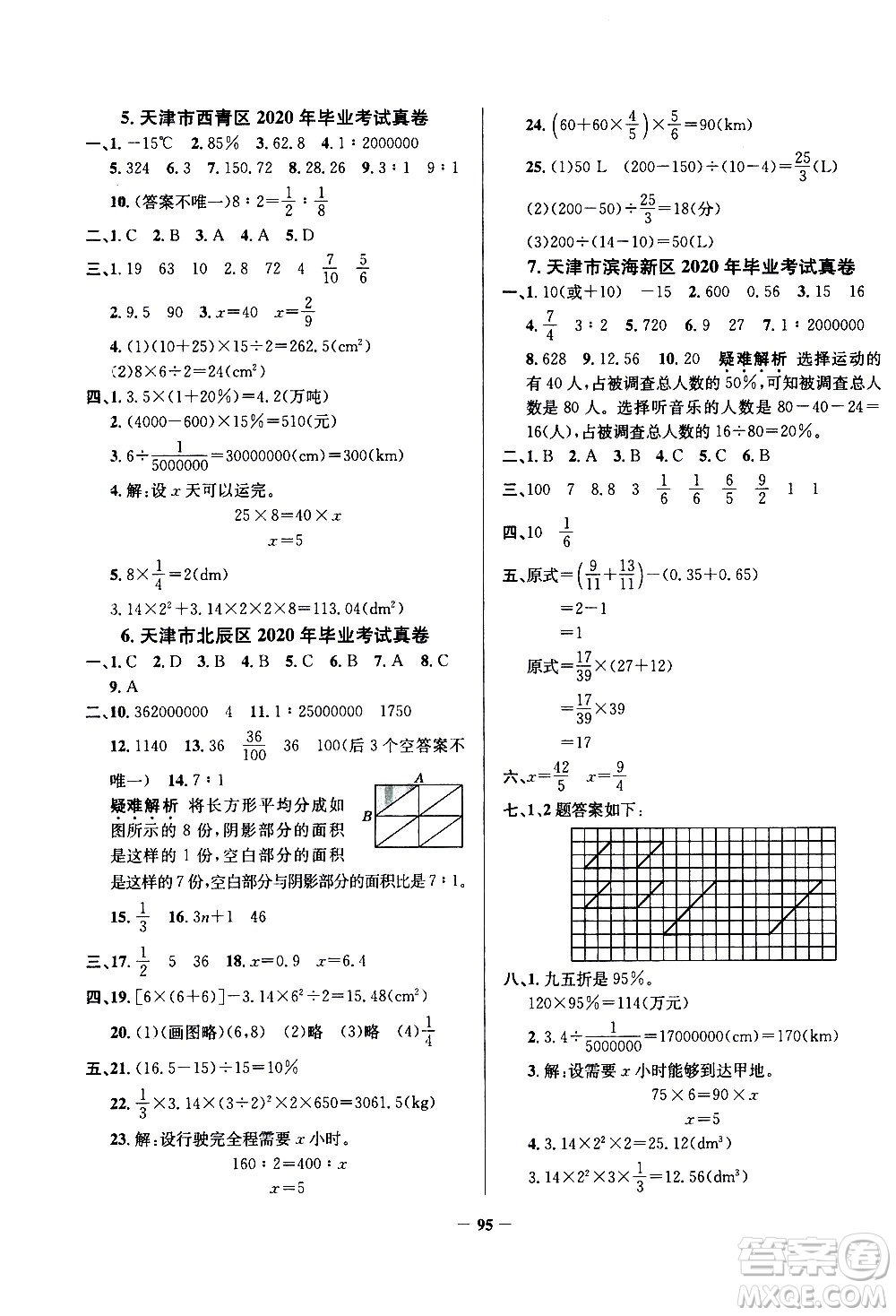 陜西人民教育出版社2021年真題圈天津市小學(xué)考試真卷三步練數(shù)學(xué)六年級(jí)下冊答案