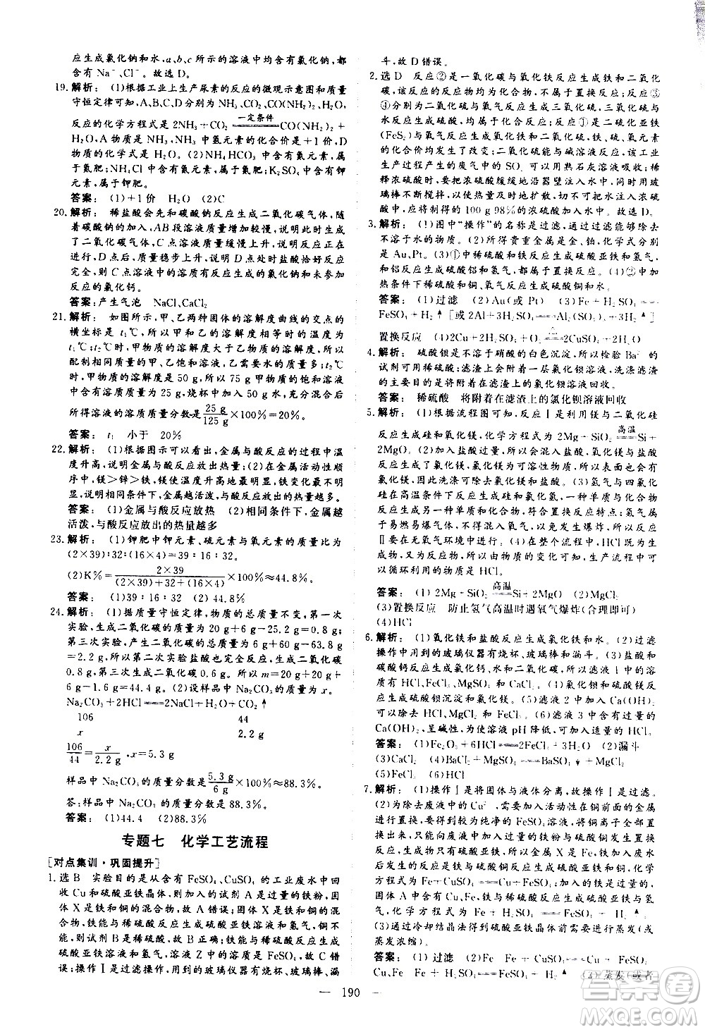 山東美術(shù)出版社2021新中考集訓(xùn)中考總復(fù)習(xí)化學(xué)九年級通用版答案