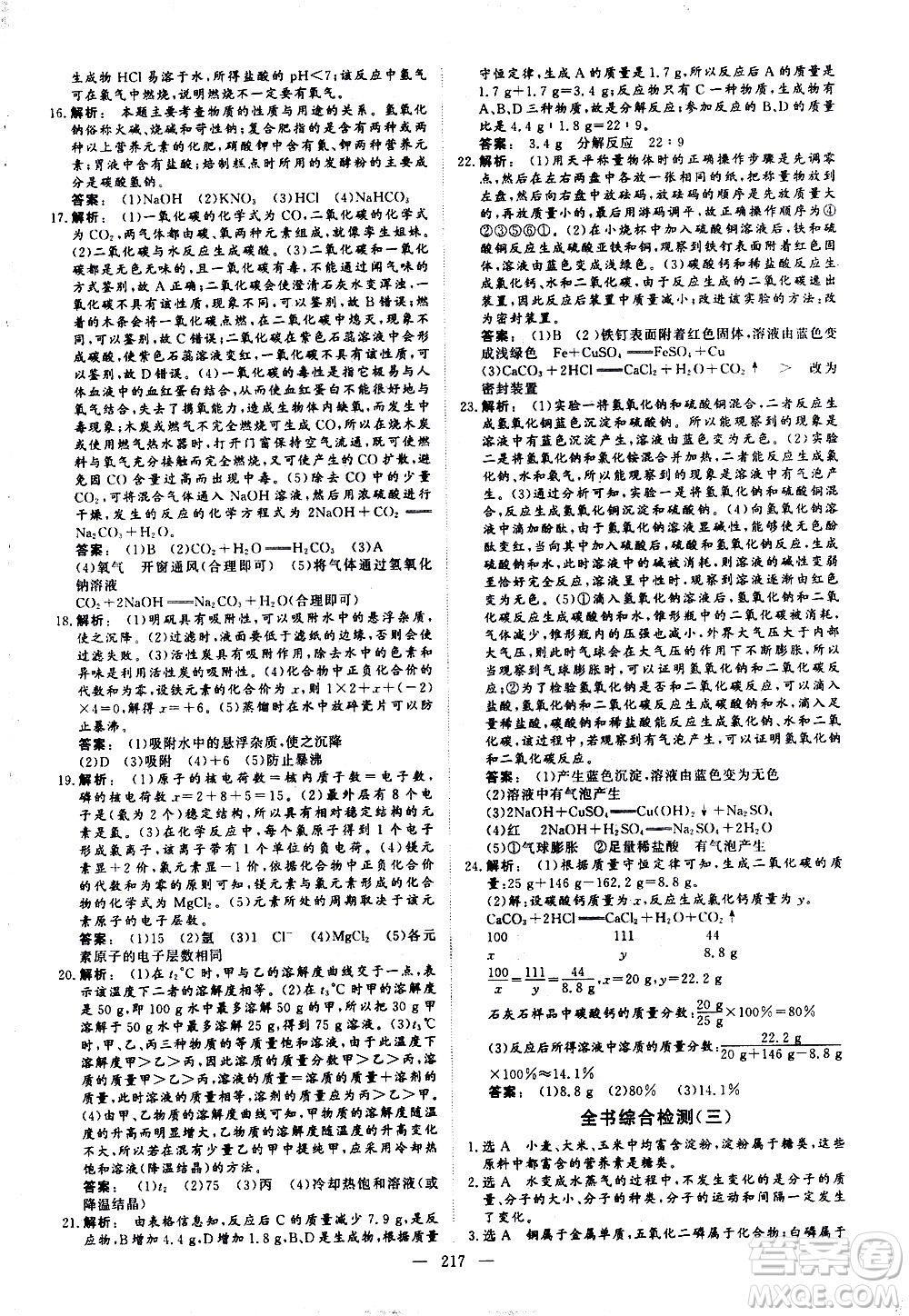 山東美術(shù)出版社2021新中考集訓(xùn)中考總復(fù)習(xí)化學(xué)九年級通用版答案