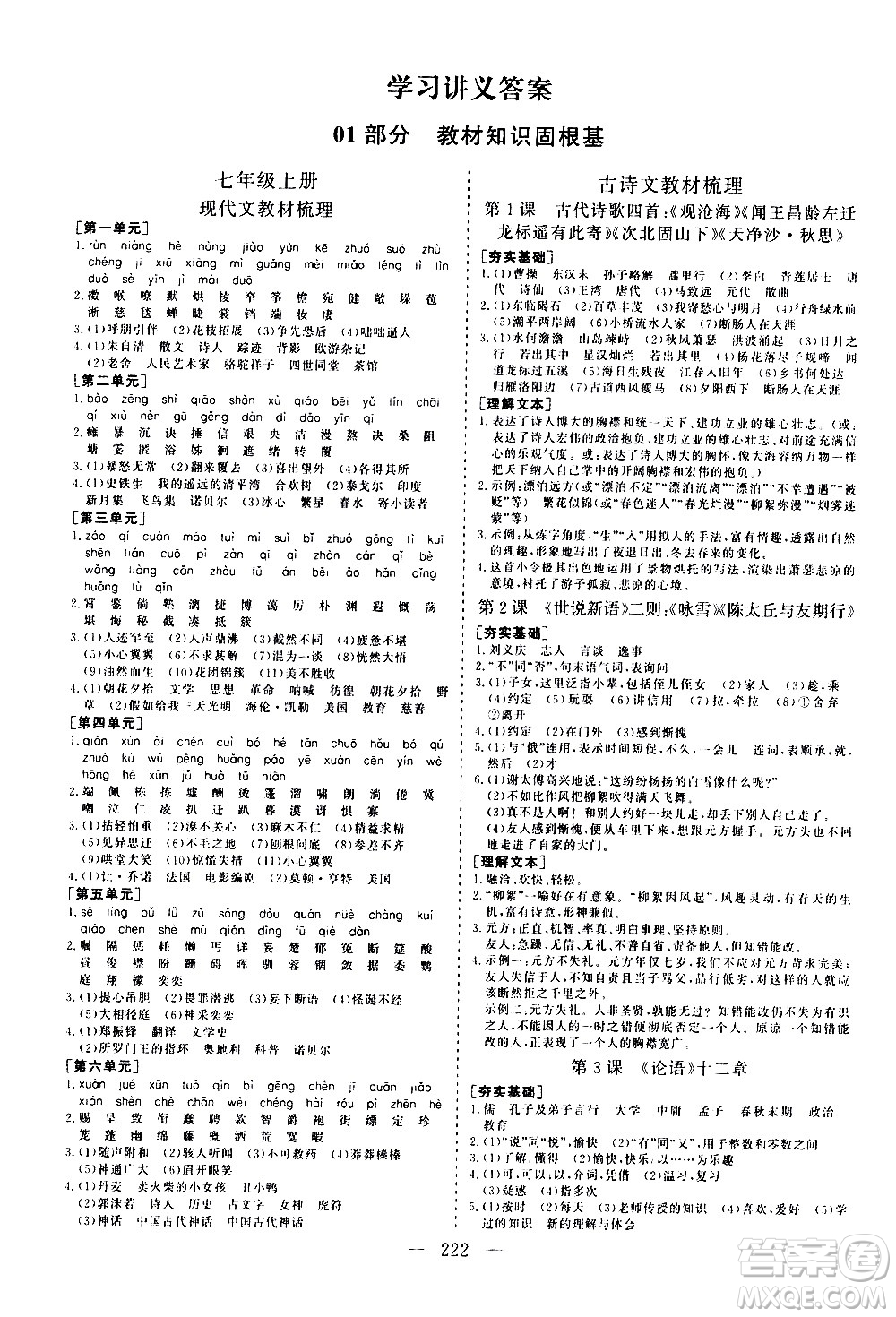 山東美術(shù)出版社2021新中考集訓(xùn)中考總復(fù)習(xí)語文九年級通用版答案