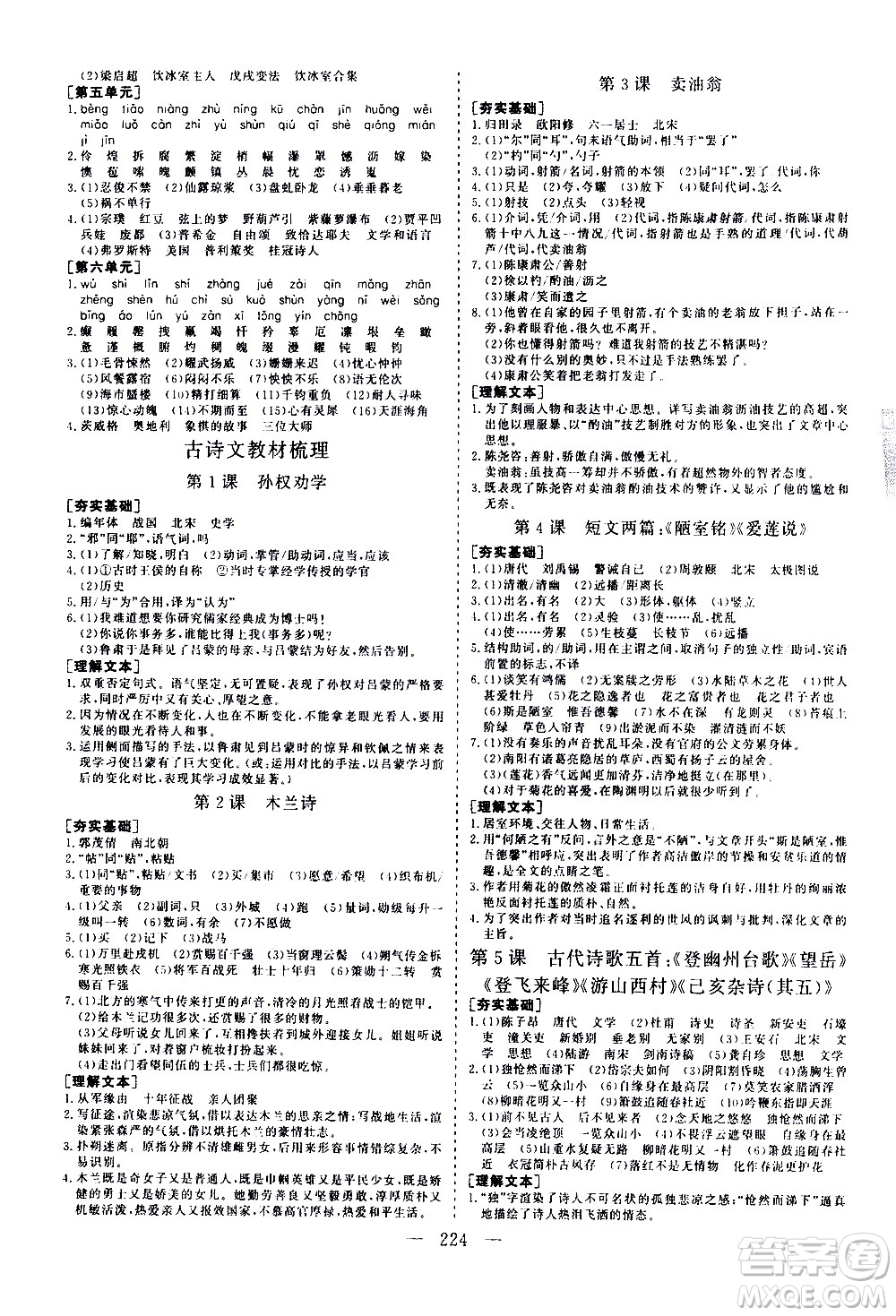 山東美術(shù)出版社2021新中考集訓(xùn)中考總復(fù)習(xí)語文九年級通用版答案