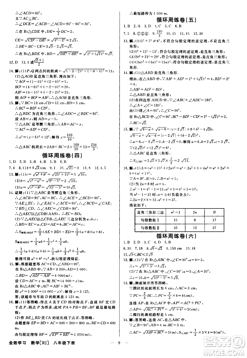 光明日報出版社2021全效學習課時提優(yōu)數(shù)學八年級下冊RJ人教版A版答案